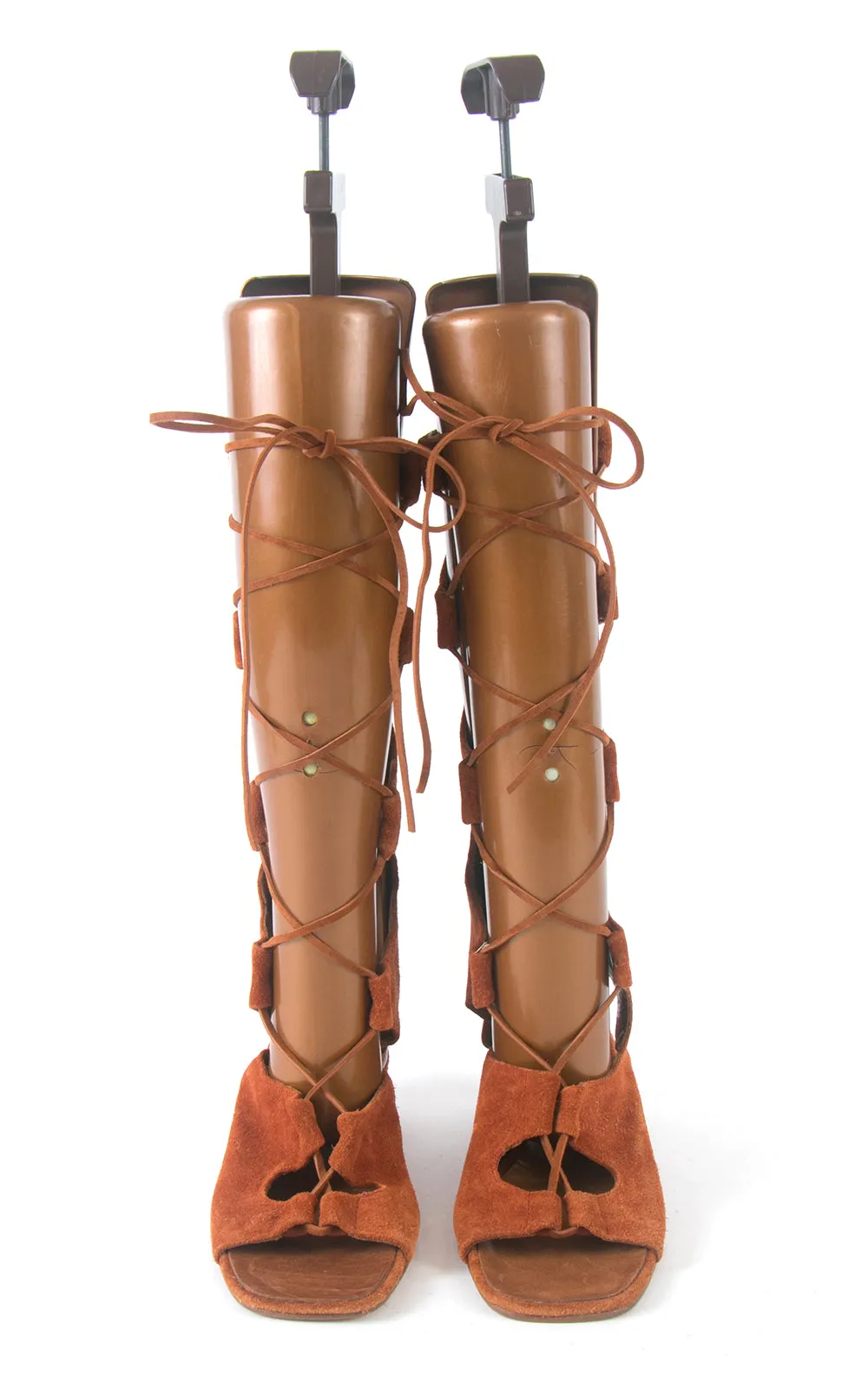 1960s 1970s Brown Suede Lace Up Gladiator Sandals | size 7.5
