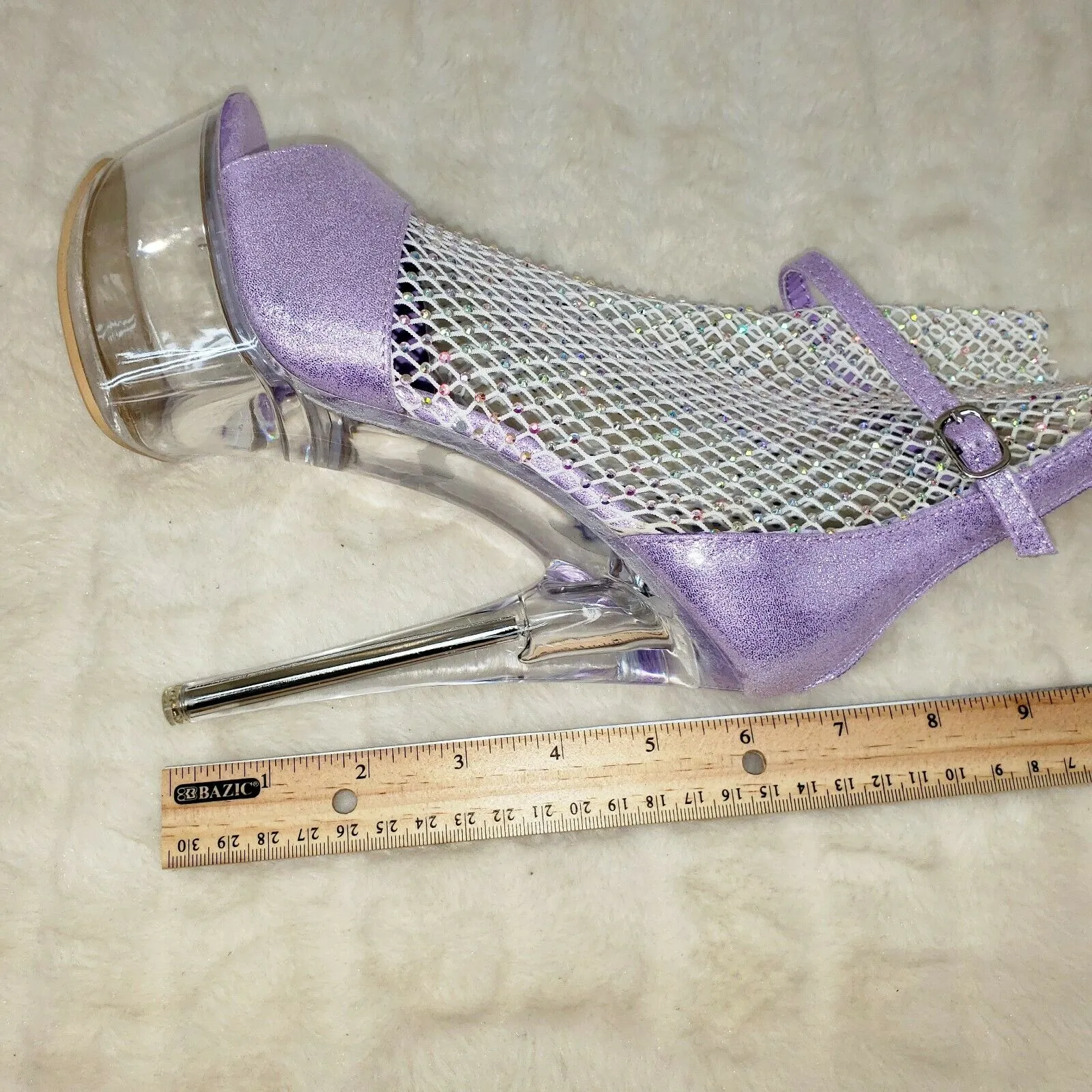 765 Voltaire Lilac Purple Mesh Rhinestone Clear Platform Heels Shootie Boots