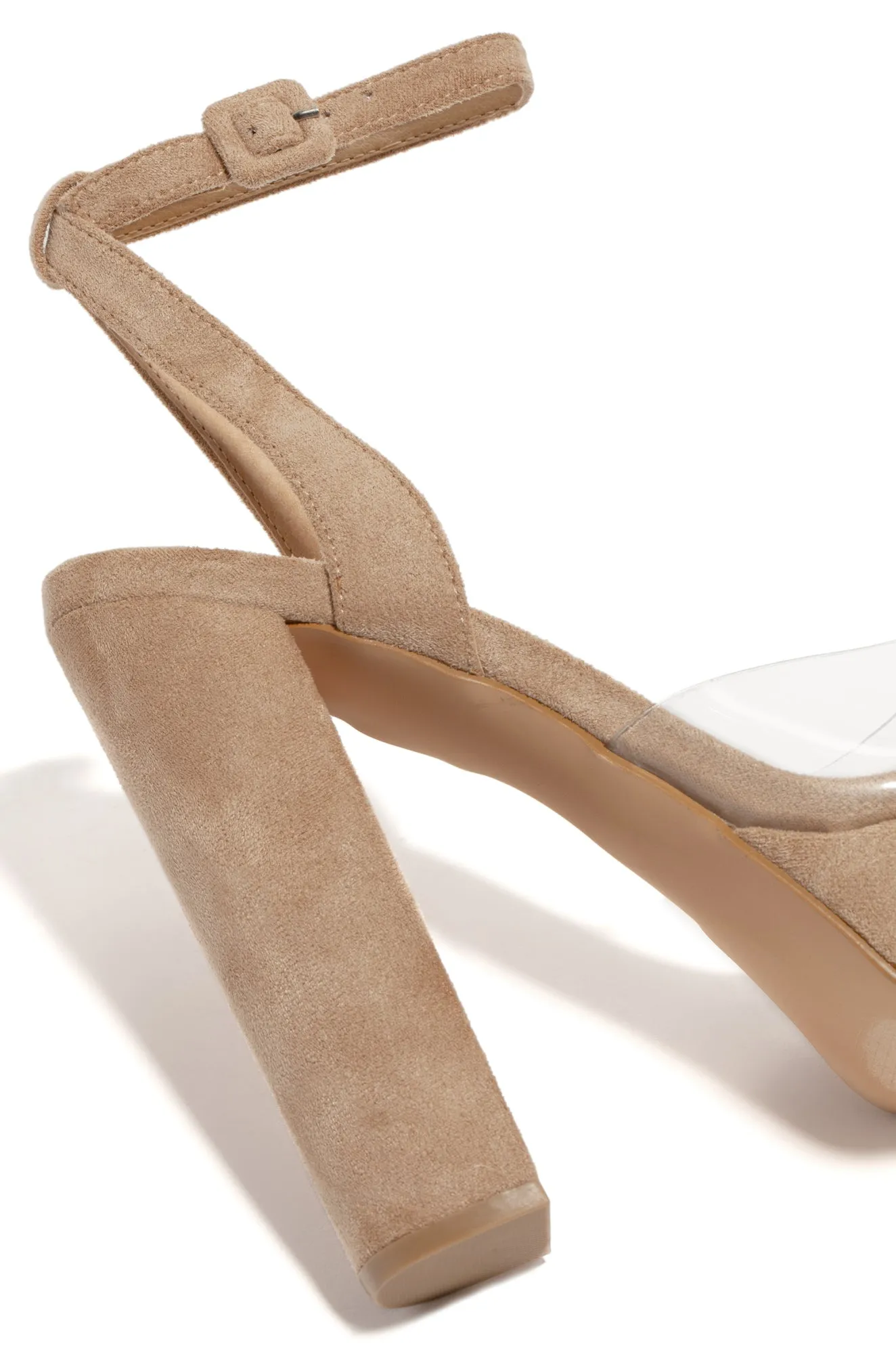 Adelynn Clear Strap Platform Block Heels - Nude