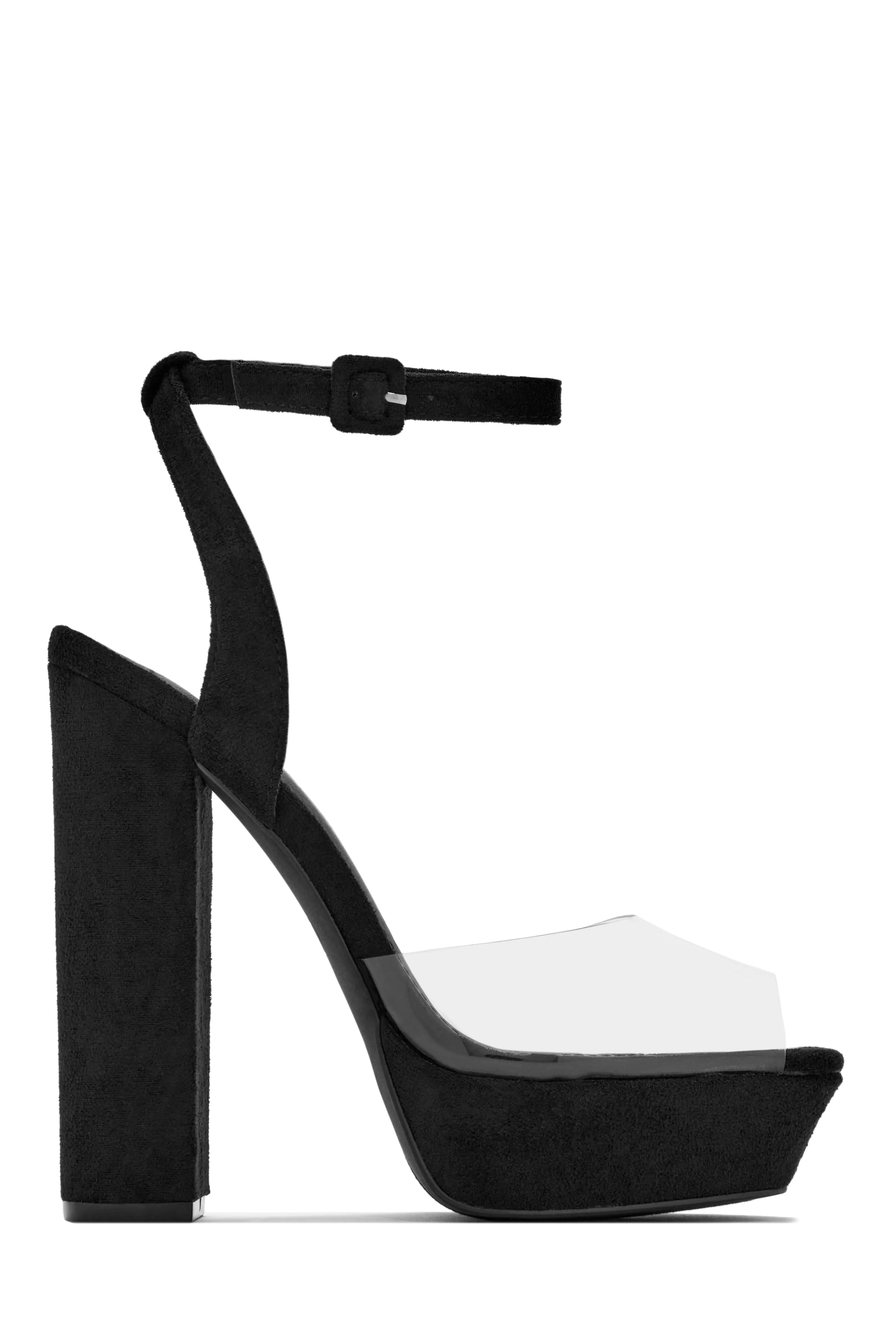 Adelynn Clear Strap Platform Block Heels - Nude