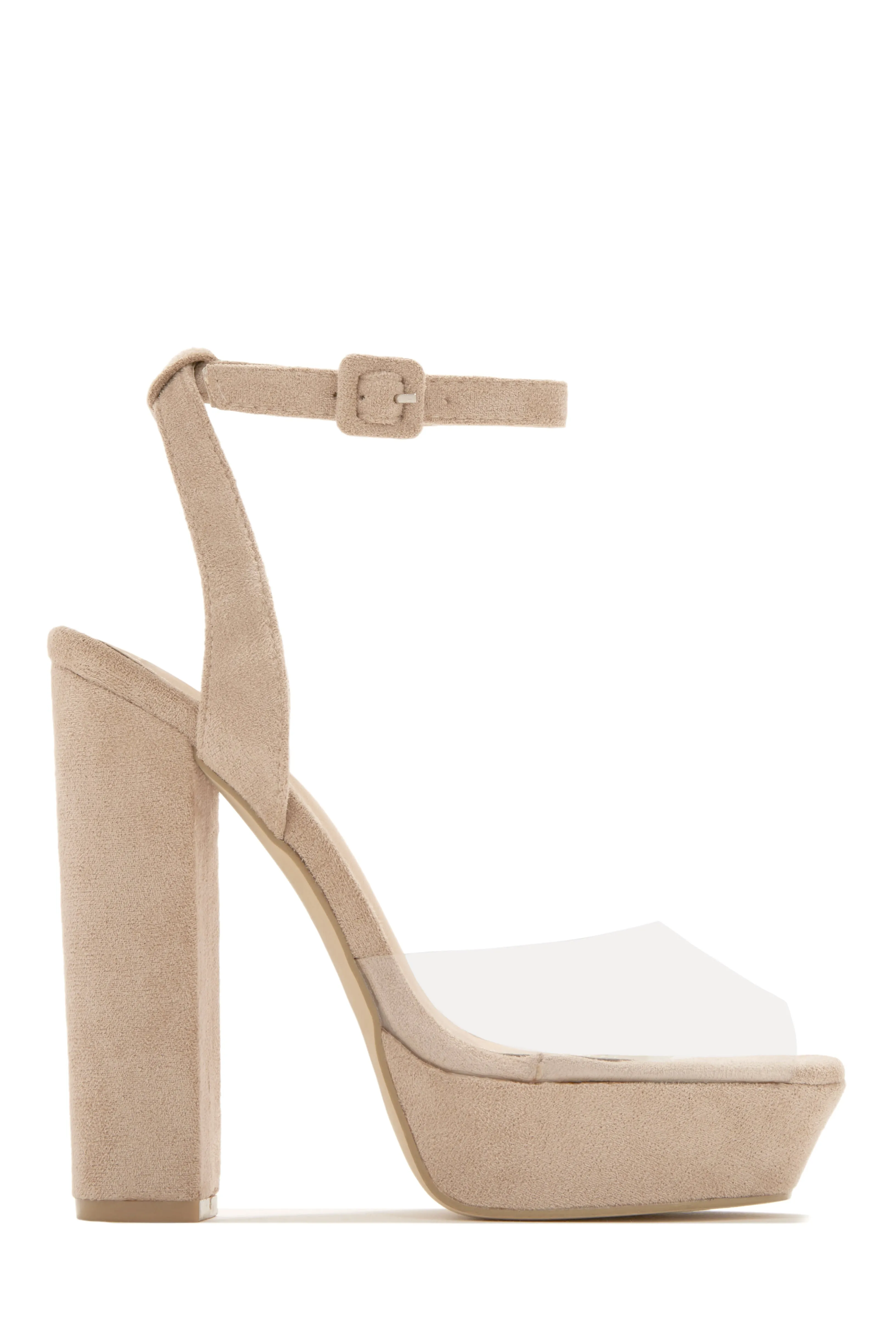 Adelynn Clear Strap Platform Block Heels - Nude