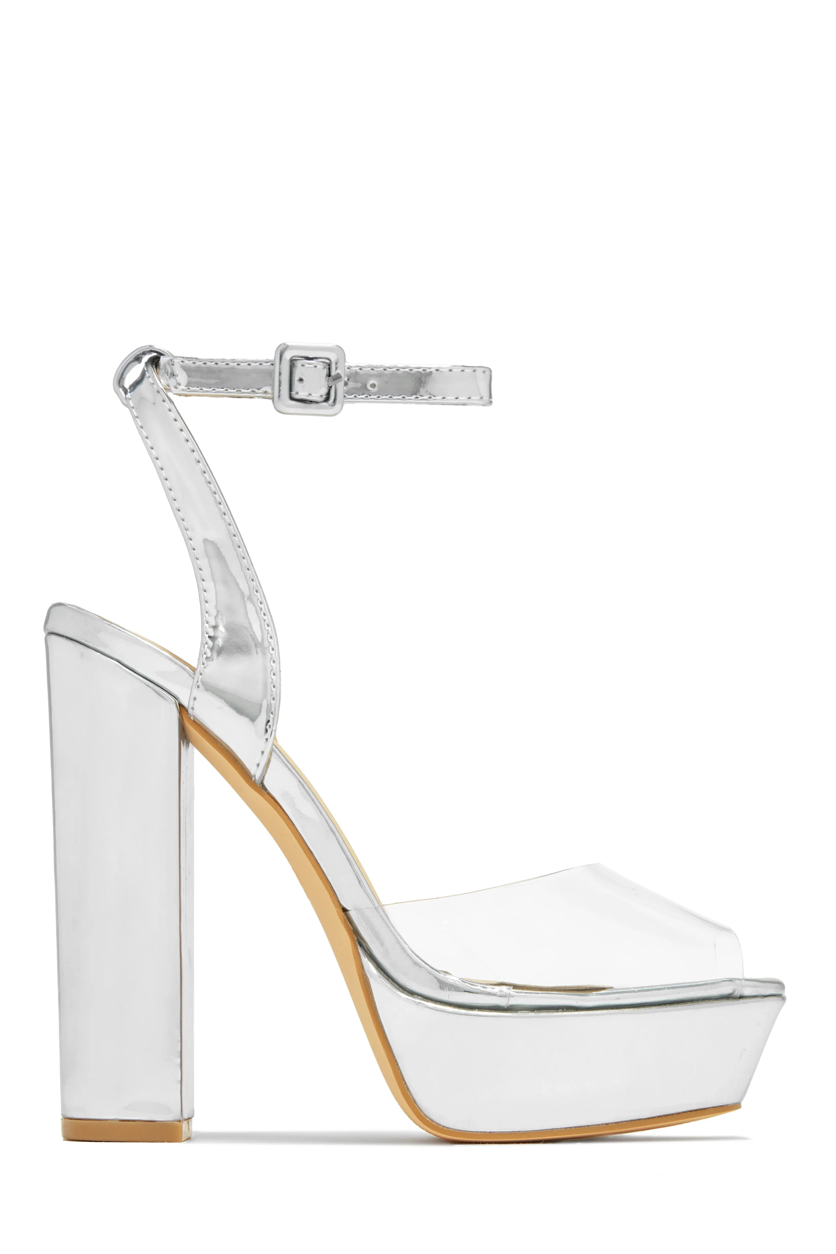 Adelynn Clear Strap Platform Block Heels - Nude
