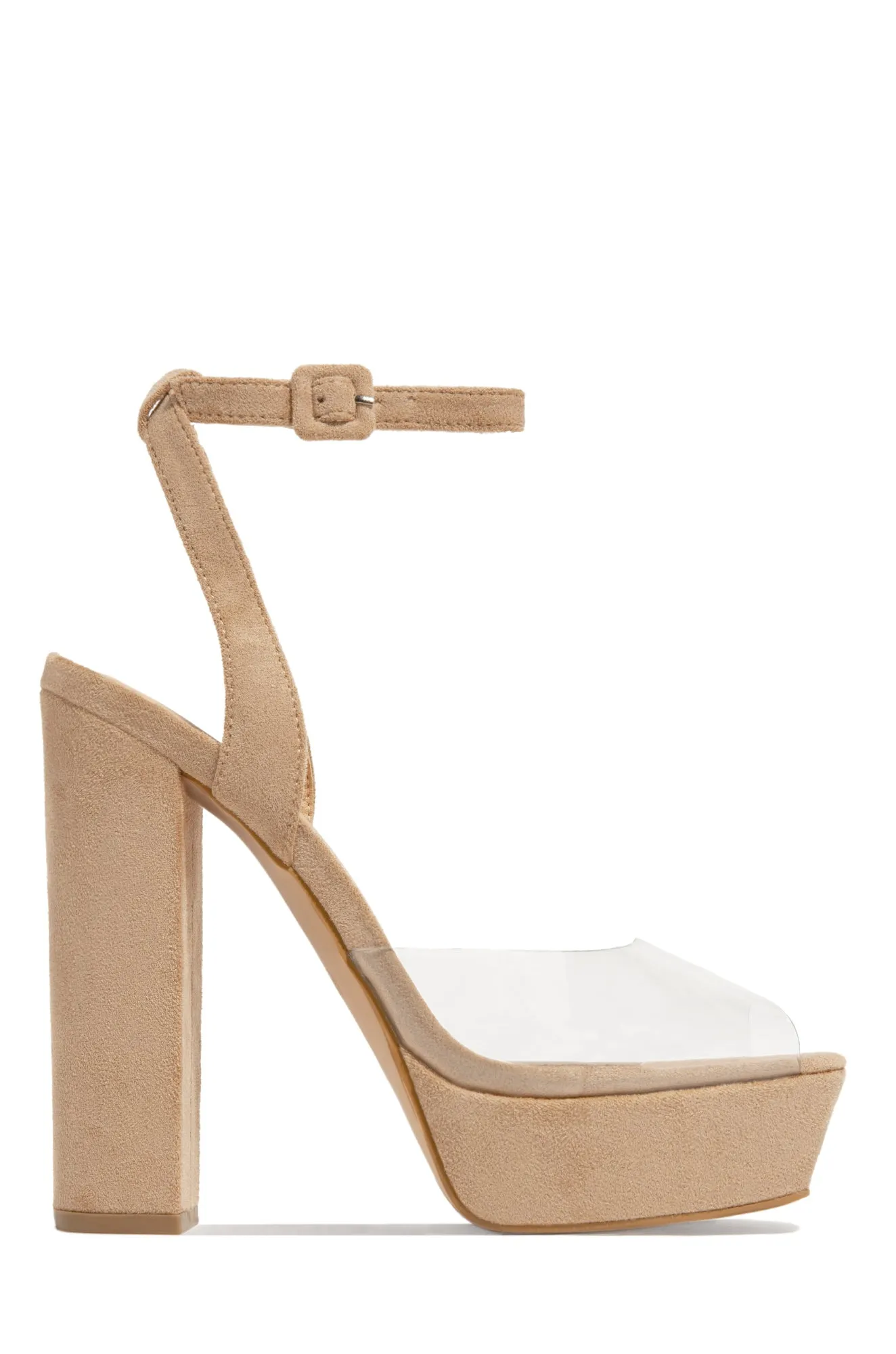 Adelynn Clear Strap Platform Block Heels - Nude