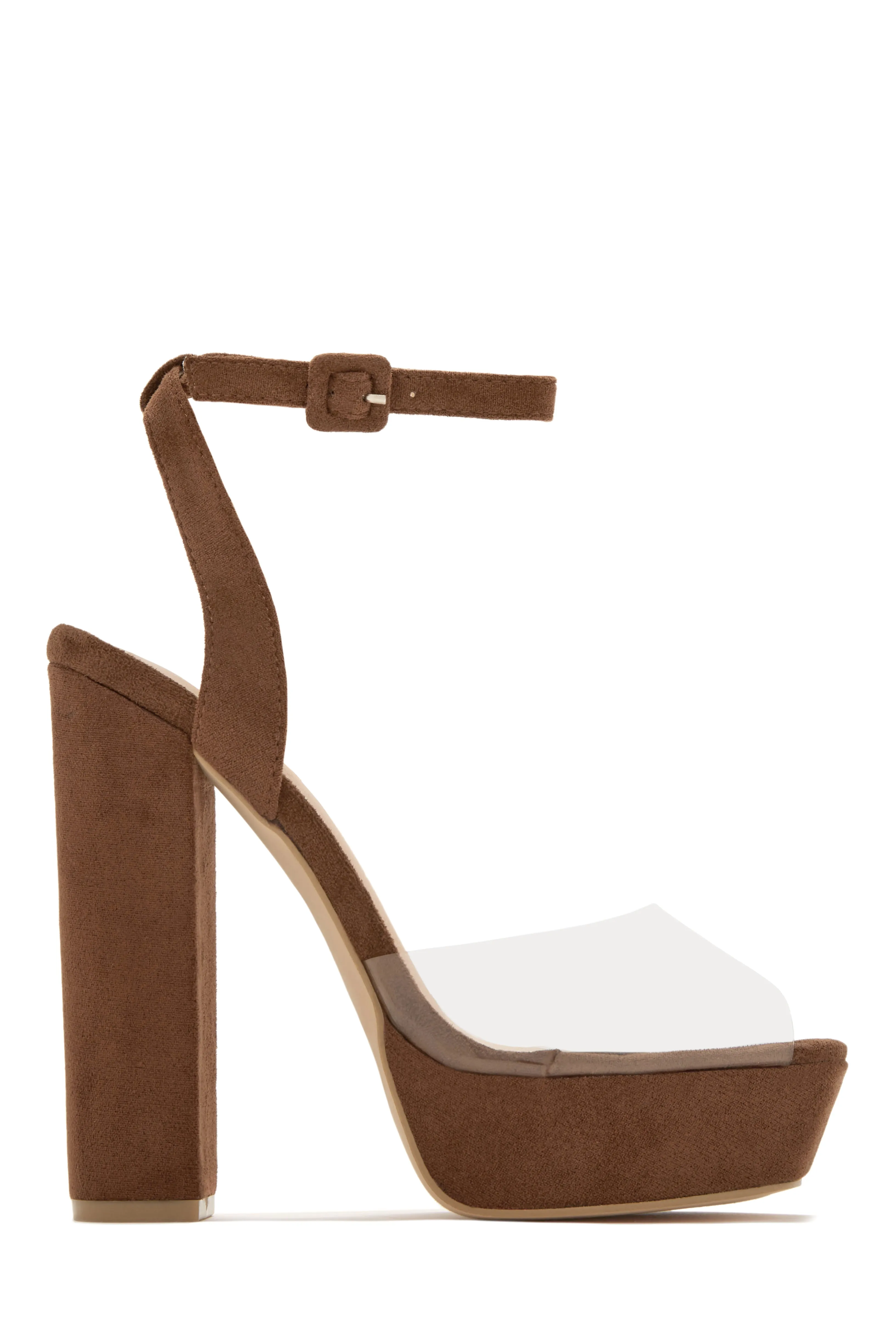 Adelynn Clear Strap Platform Block Heels - Nude