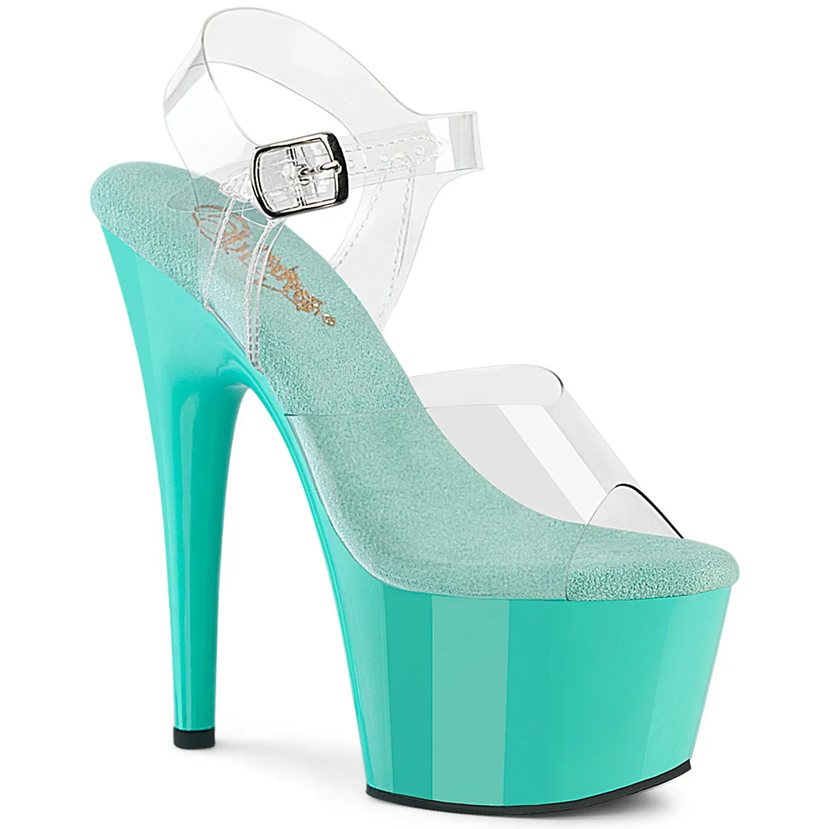 Adore 708 Clear Upper Ankle Strap 7" Heel Aqua Platform Shoes -Direct