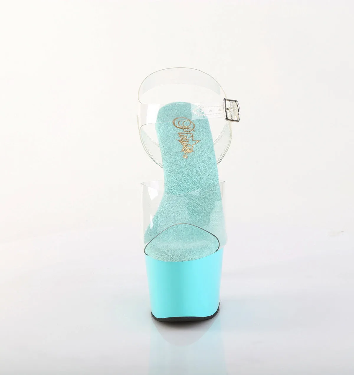 Adore 708 Clear Upper Ankle Strap 7" Heel Aqua Platform Shoes -Direct