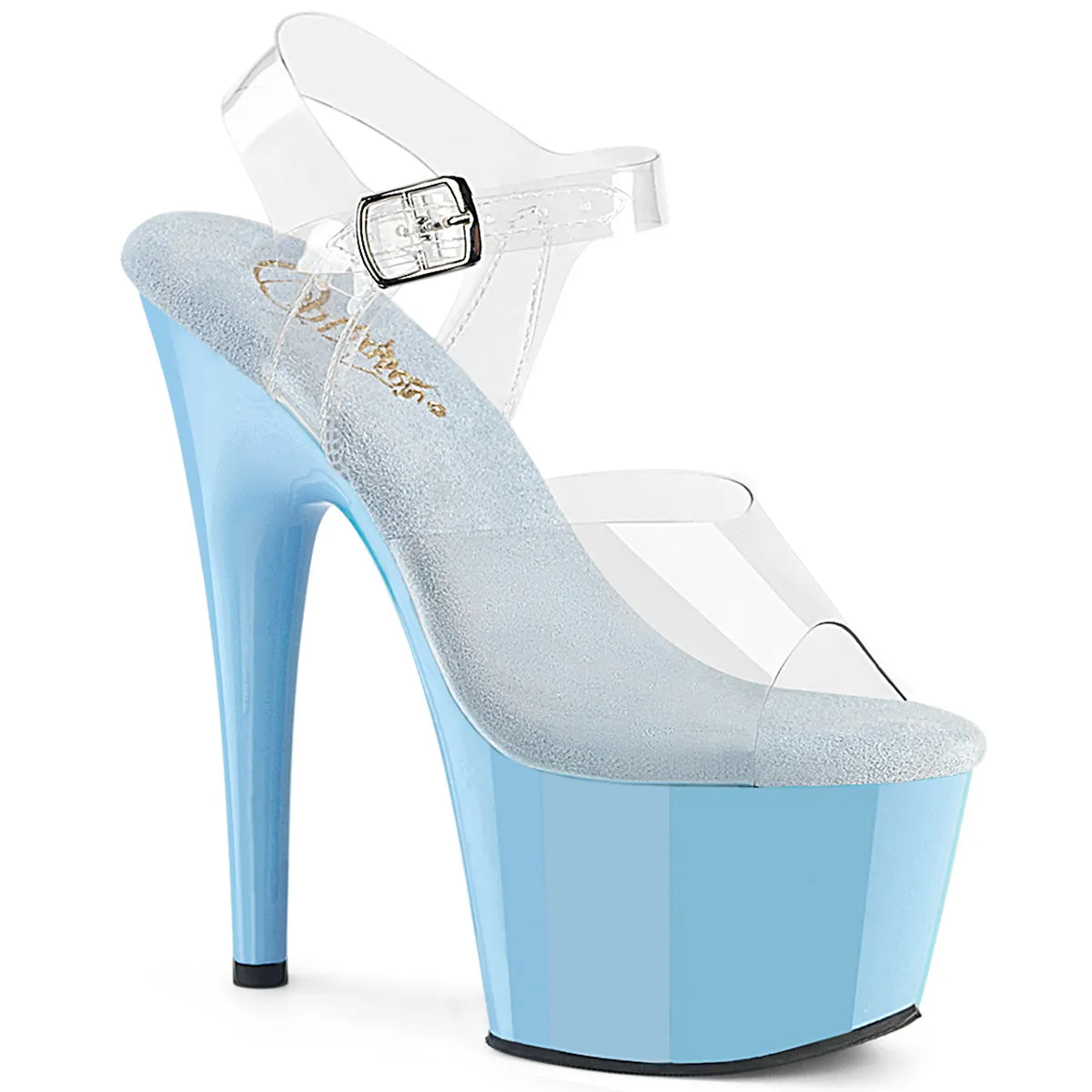 Adore 708 Clear Upper Ankle Strap 7" Heel Baby Blue Platform Shoes -Direct