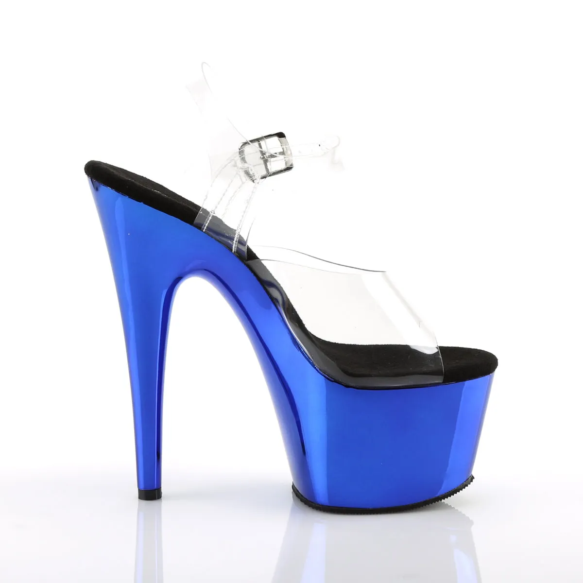 Adore 708 Clear Upper Ankle Strap 7" Heel Blue Chrome Platform Shoes -Direct