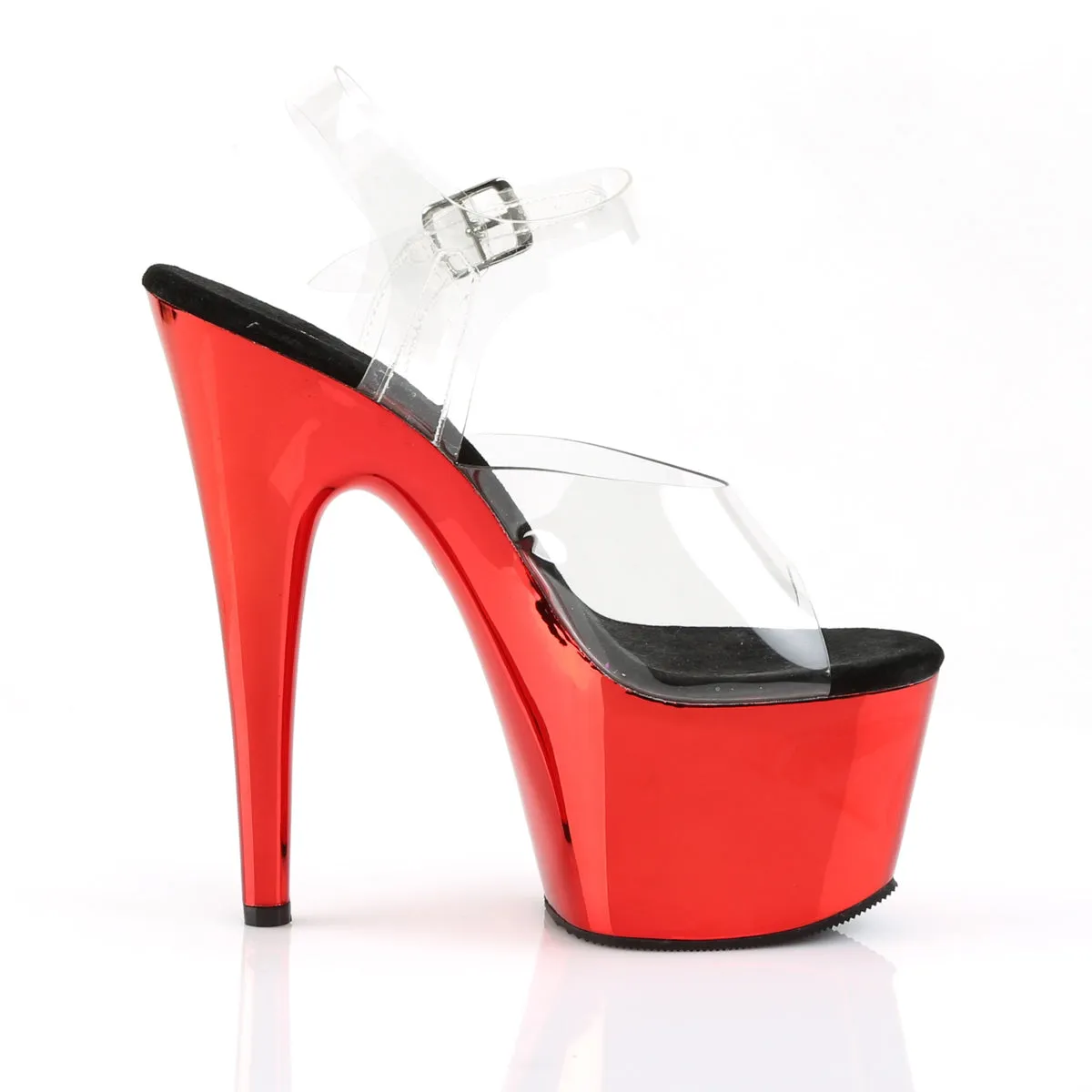 Adore 708 Clear Upper Ankle Strap 7" Heel Red Chrome Platform Shoes -Direct