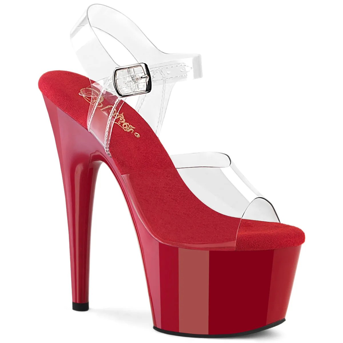 Adore 708 Clear Upper Ankle Strap 7" Heel Red Platform Shoes -Direct