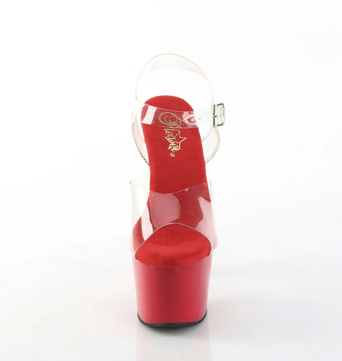 Adore 708 Clear Upper Ankle Strap 7" Heel Red Platform Shoes -Direct