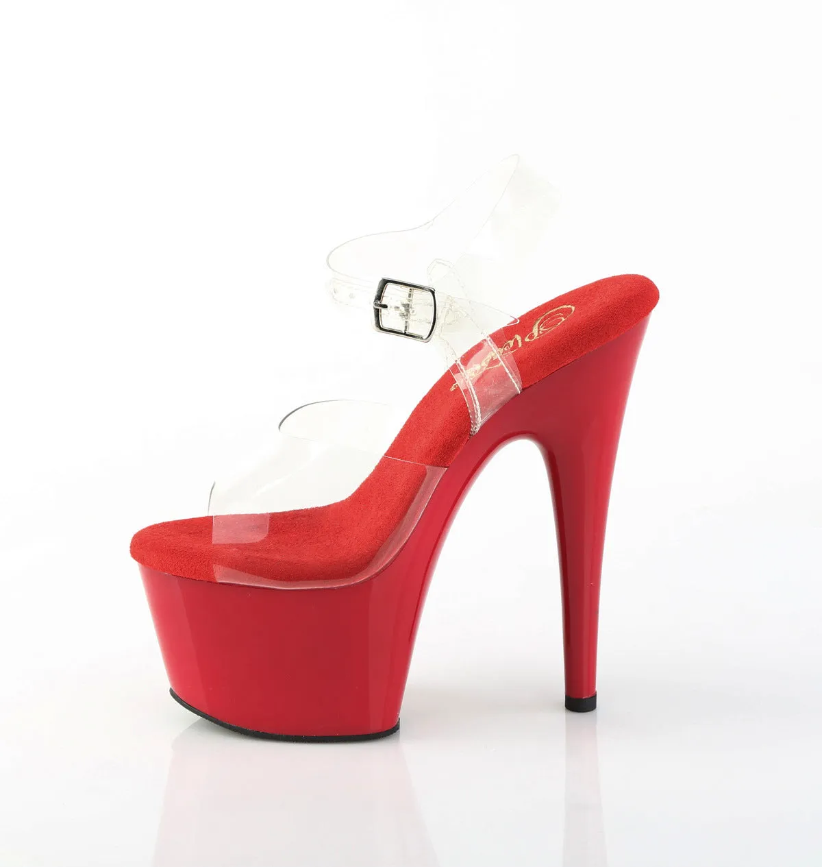 Adore 708 Clear Upper Ankle Strap 7" Heel Red Platform Shoes -Direct