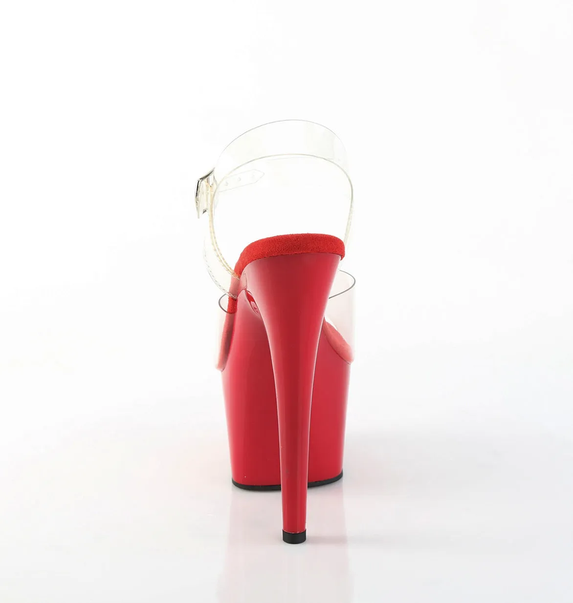 Adore 708 Clear Upper Ankle Strap 7" Heel Red Platform Shoes -Direct