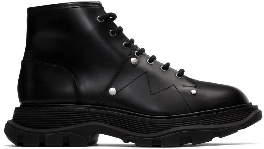 Alexander McQueen Black Tread Lace-Up Boots