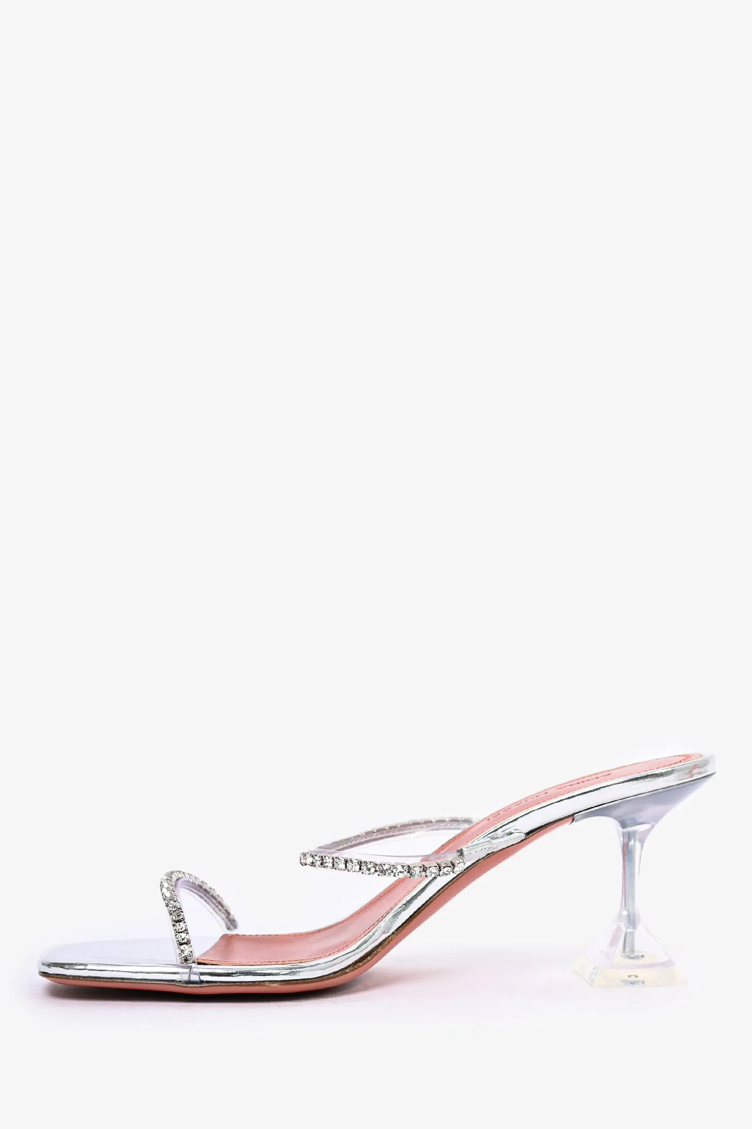 Amina Muaddi Silver Crystal Heels Size 37.5