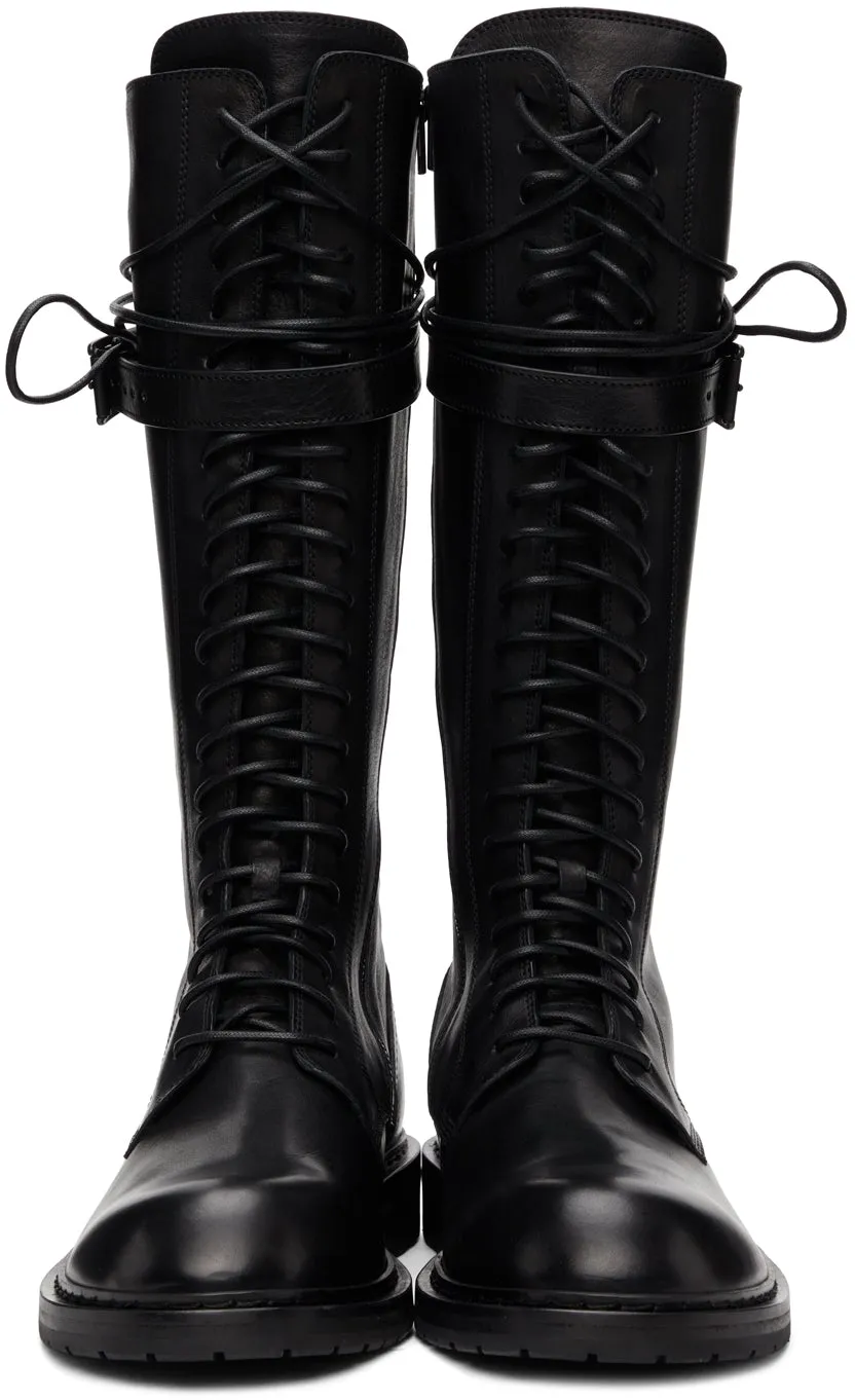 Ann Demeulemeester Black Leather Knee-High Boots