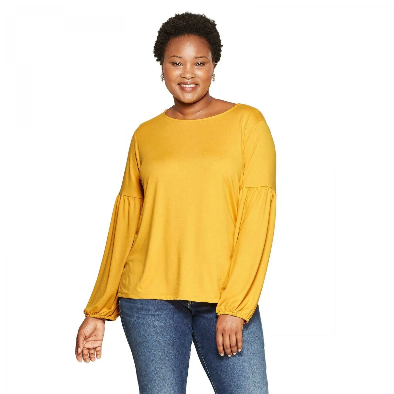 Ava & Viv Women's Plus Size Liquid Knit Pleated Long Sleeve Knit Top Shirt