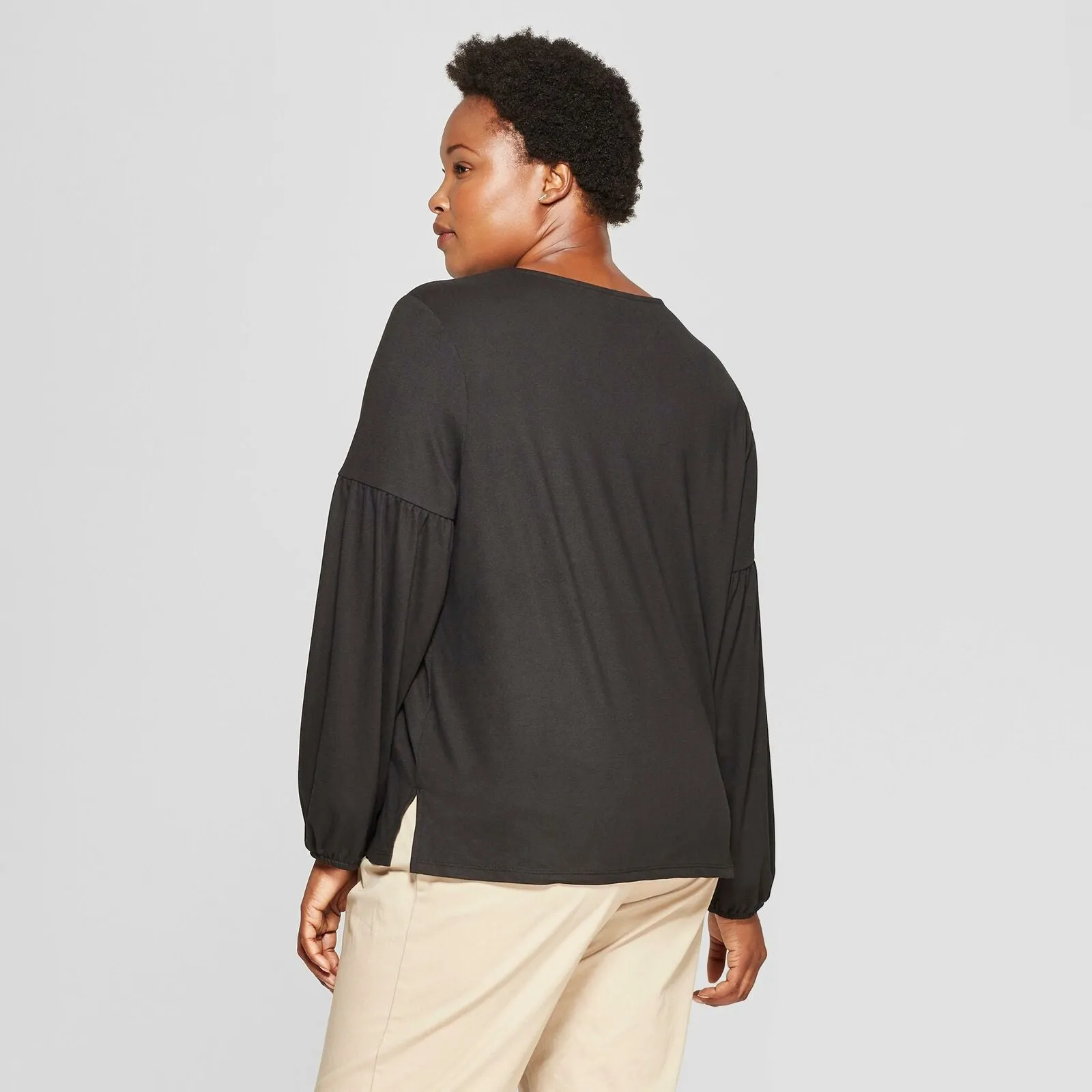 Ava & Viv Women's Plus Size Liquid Knit Pleated Long Sleeve Knit Top Shirt