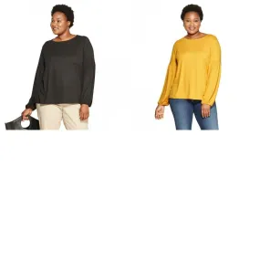 Ava & Viv Women's Plus Size Liquid Knit Pleated Long Sleeve Knit Top Shirt