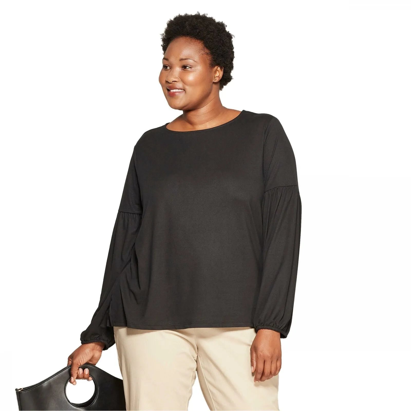 Ava & Viv Women's Plus Size Liquid Knit Pleated Long Sleeve Knit Top Shirt