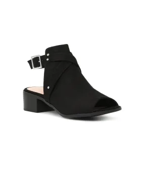Black Color Peep Toe Ankle Cut Strap Sandals