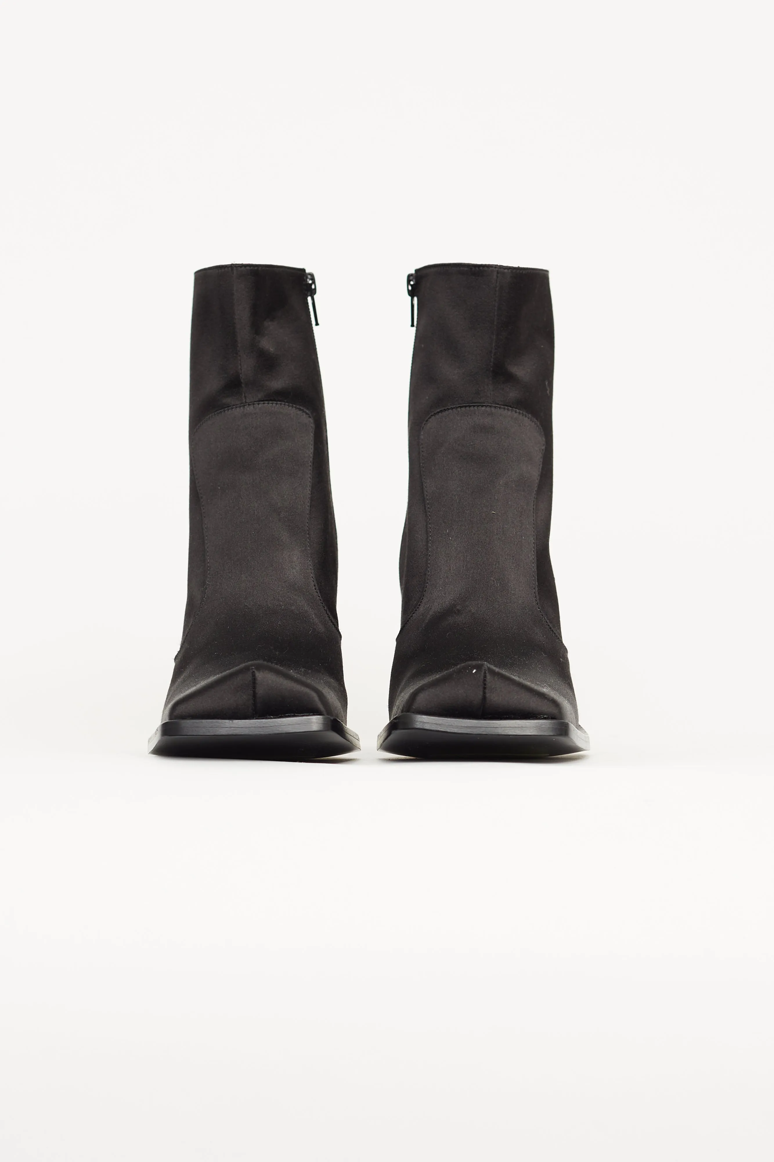 Black Satin Clear Heel Ankle Boot