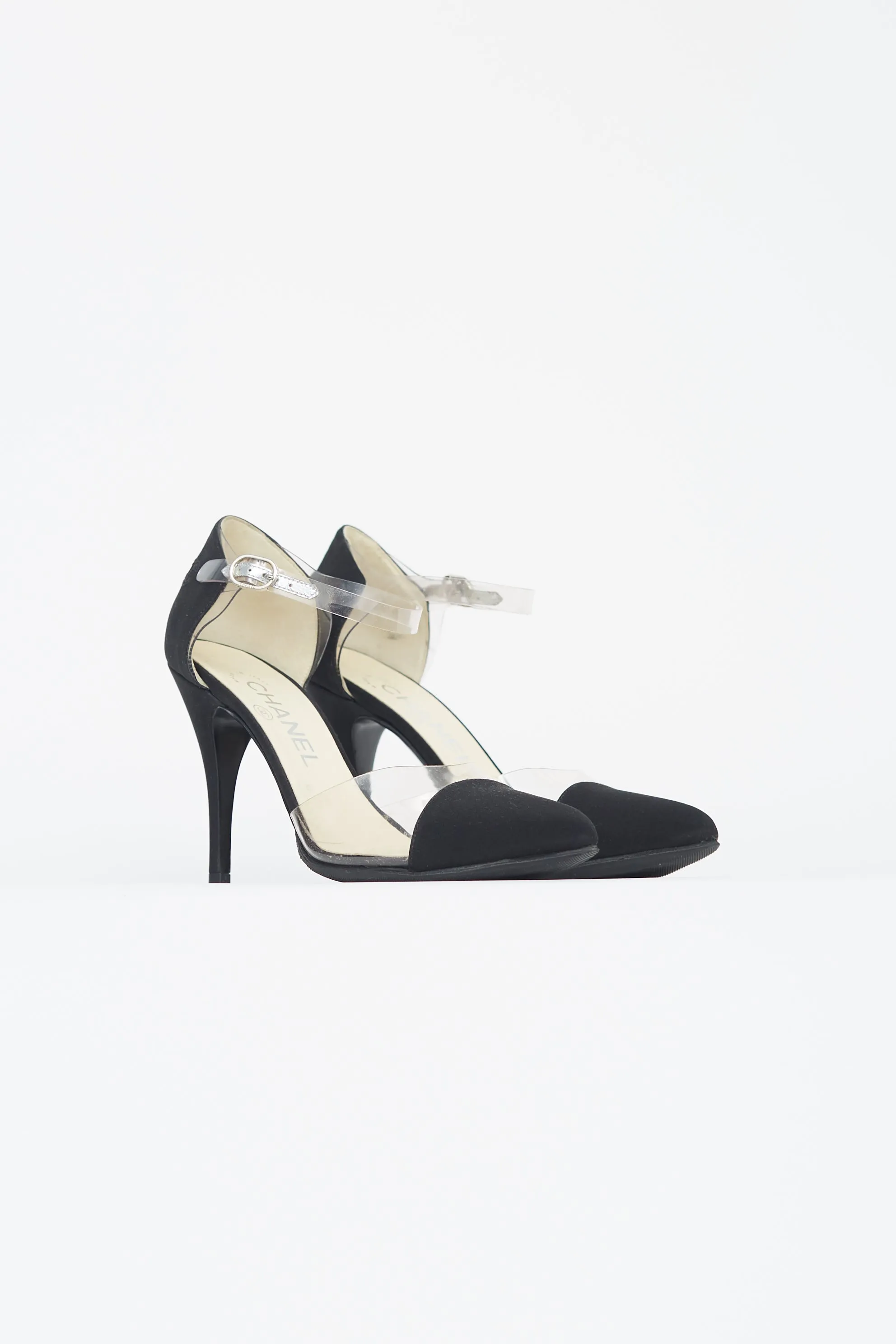 Black Satin PVC Trimmed Heel