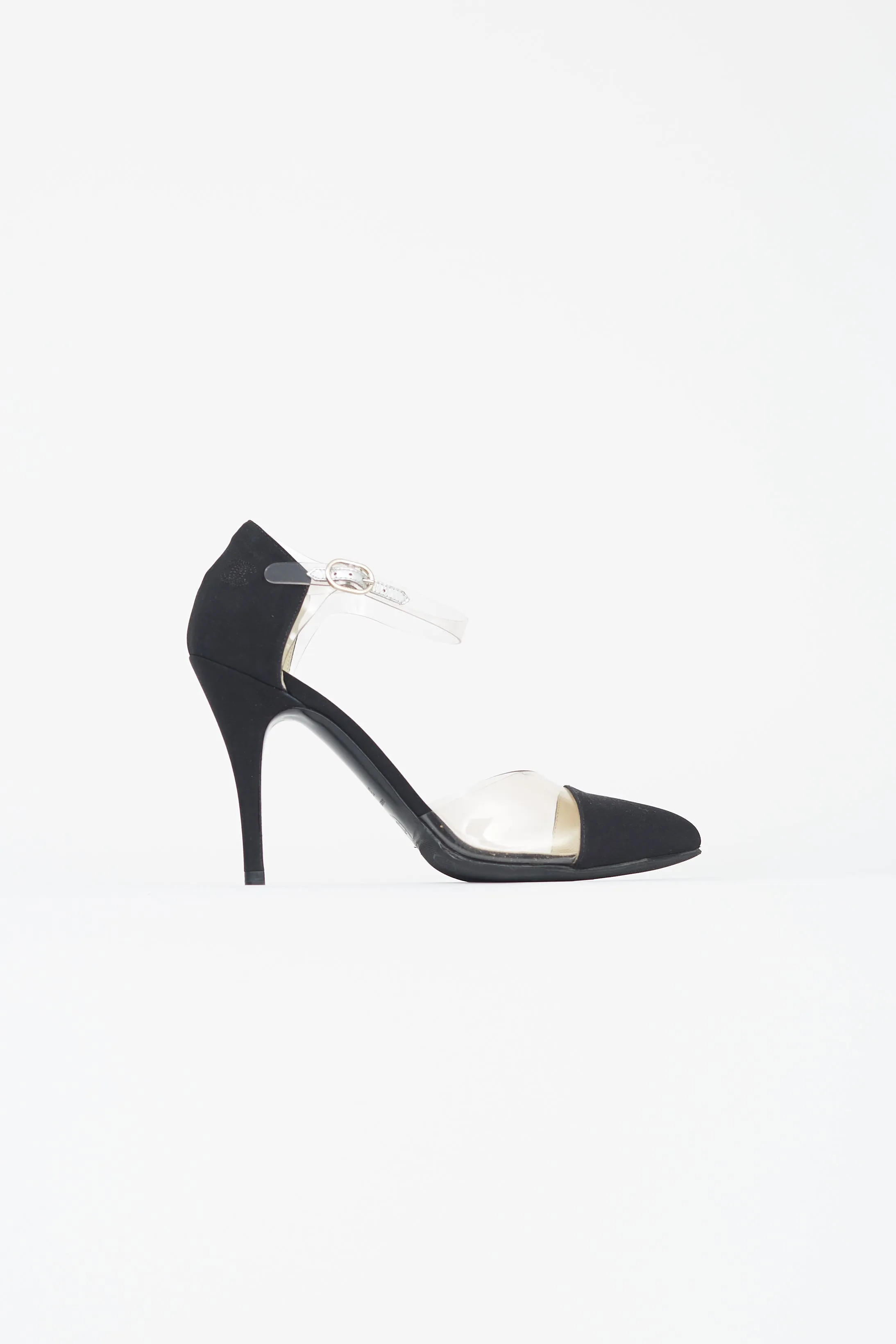 Black Satin PVC Trimmed Heel