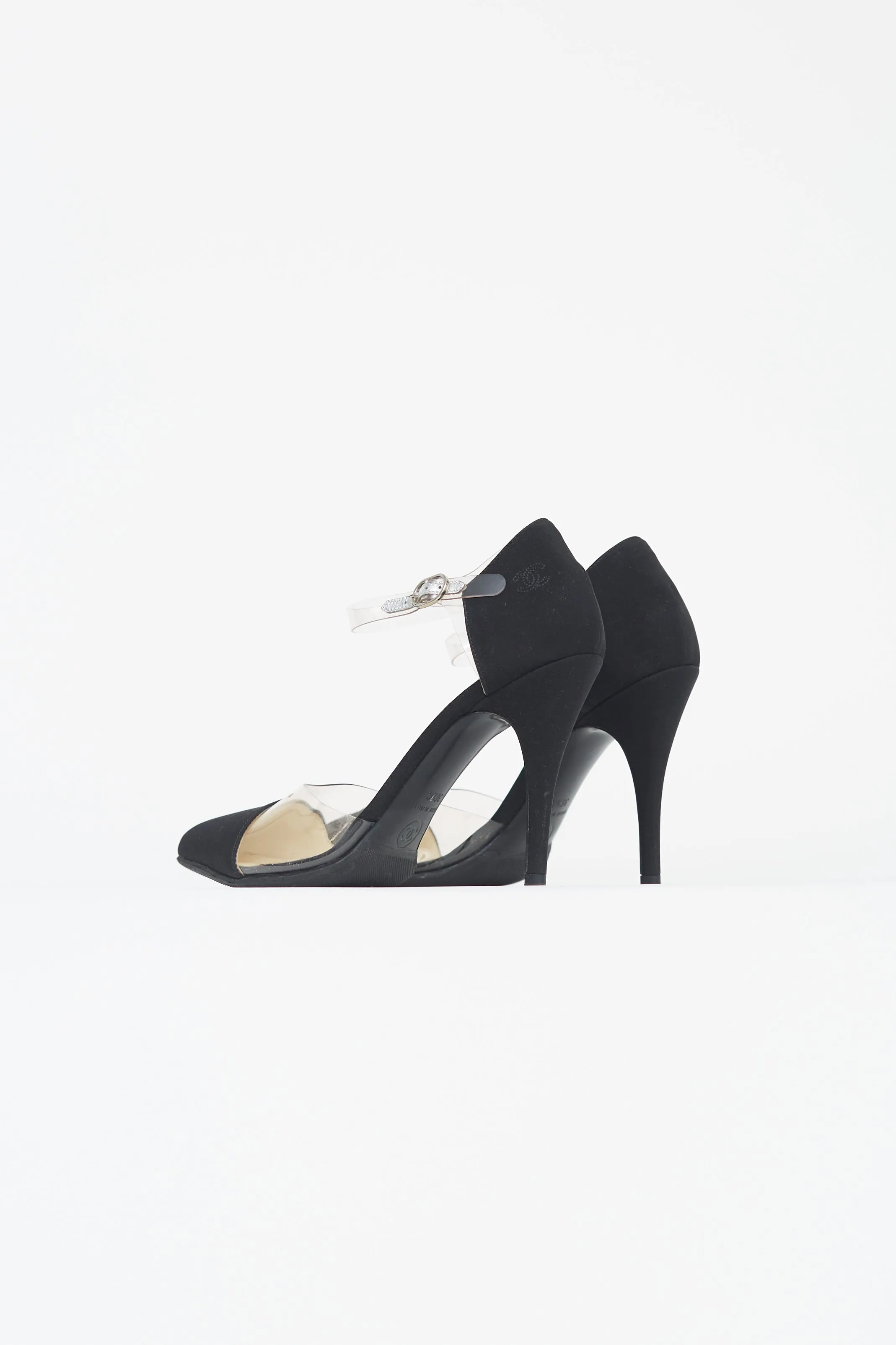 Black Satin PVC Trimmed Heel