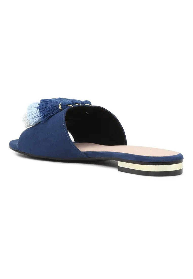 Blue Flat Sandal with Tassels