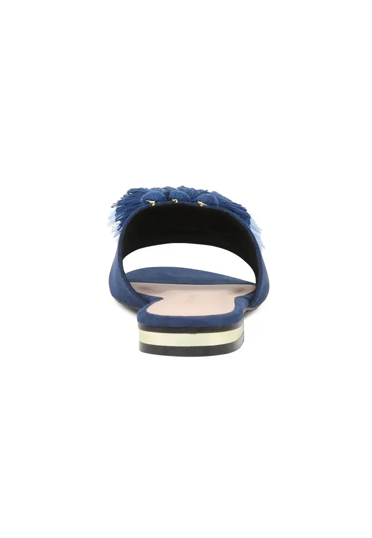 Blue Flat Sandal with Tassels