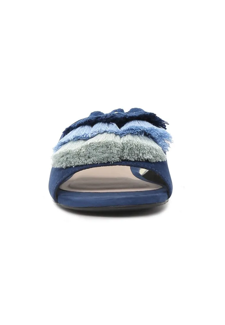 Blue Flat Sandal with Tassels