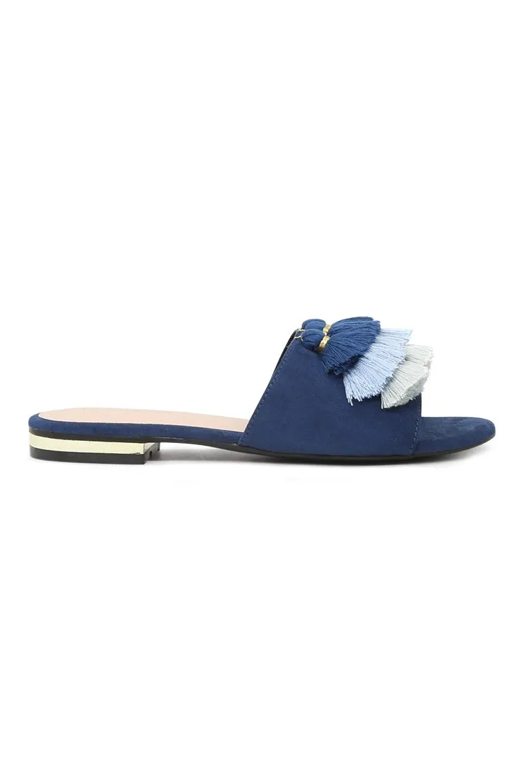 Blue Flat Sandal with Tassels