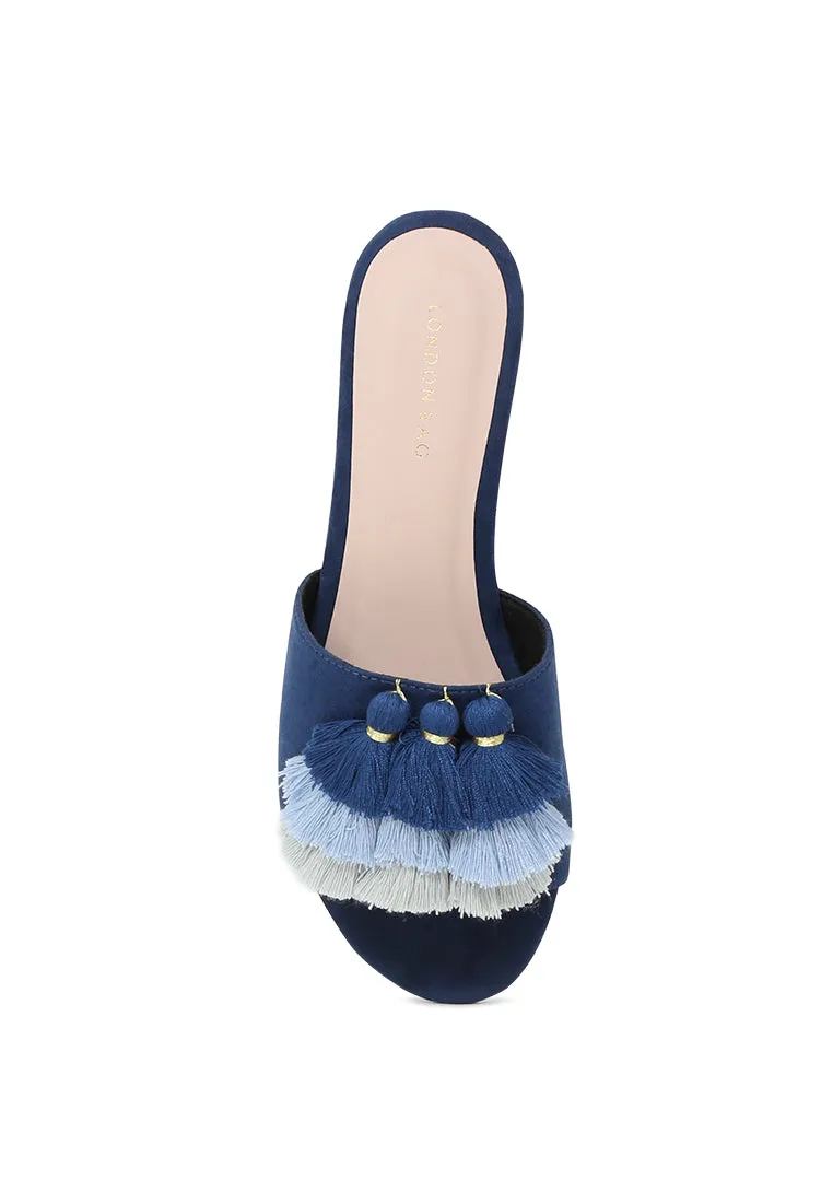 Blue Flat Sandal with Tassels