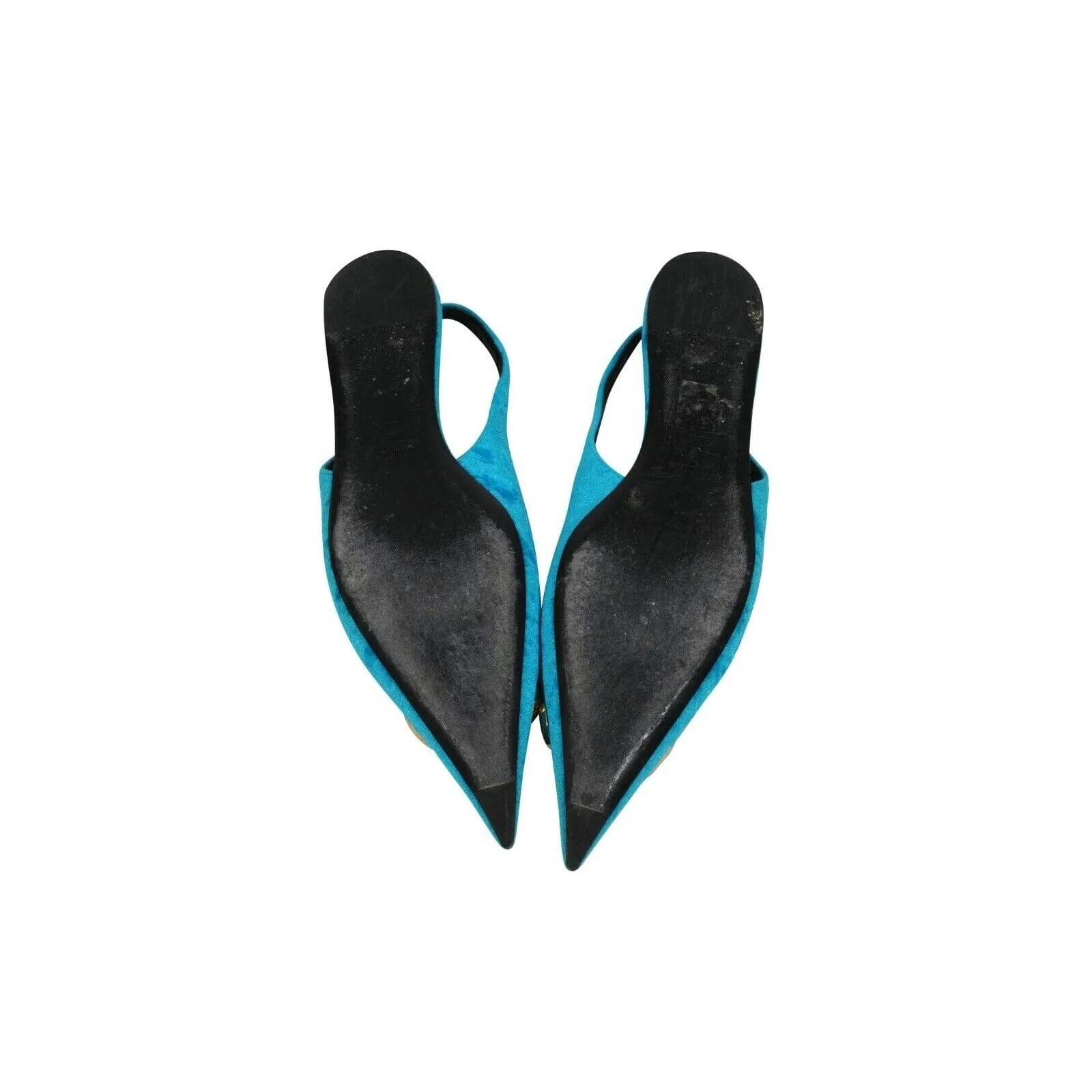 Blue Turquoise Velvet BB Knife Knit Slingback Flats