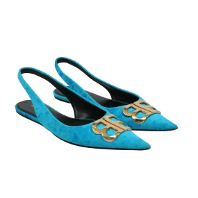 Blue Turquoise Velvet BB Knife Knit Slingback Flats