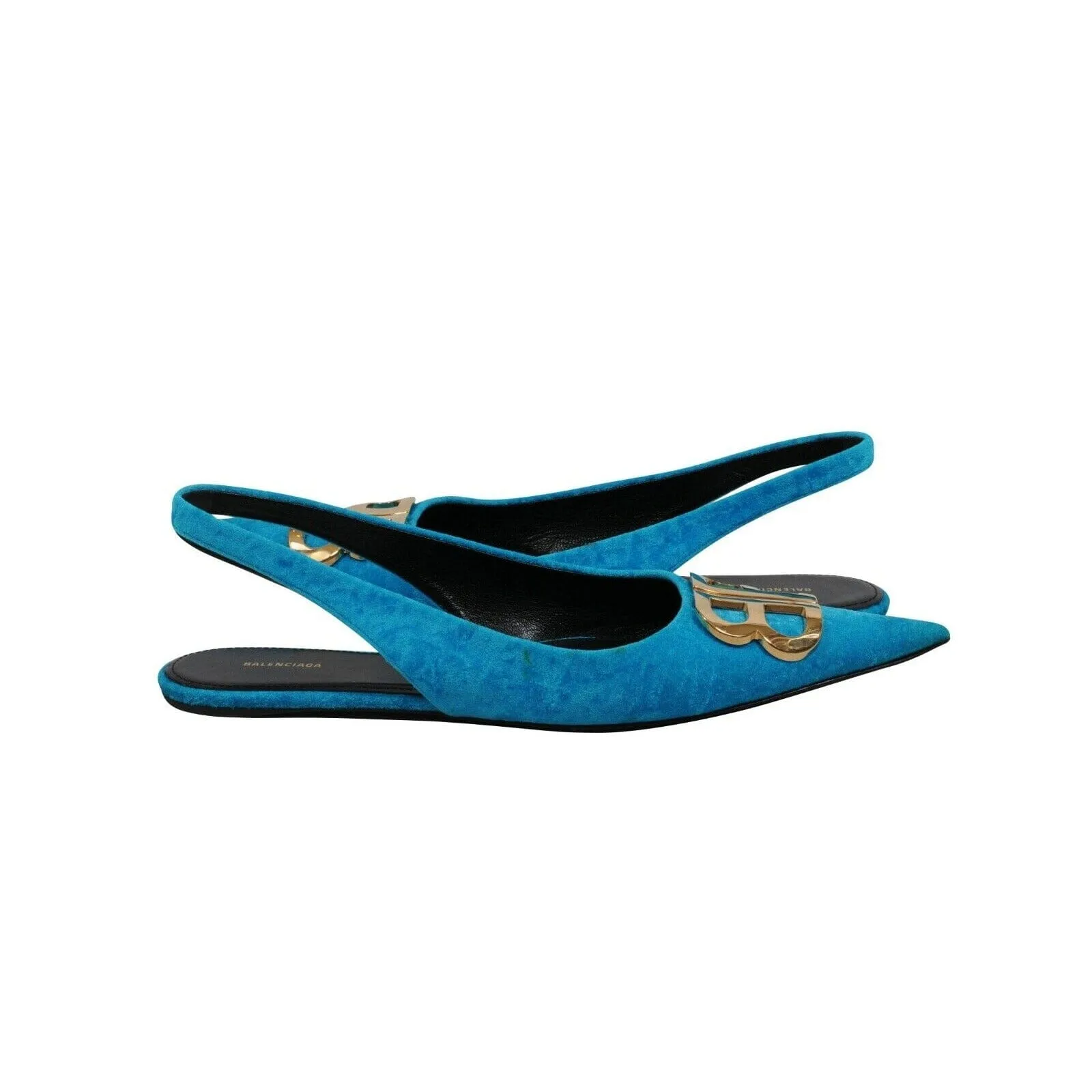 Blue Turquoise Velvet BB Knife Knit Slingback Flats