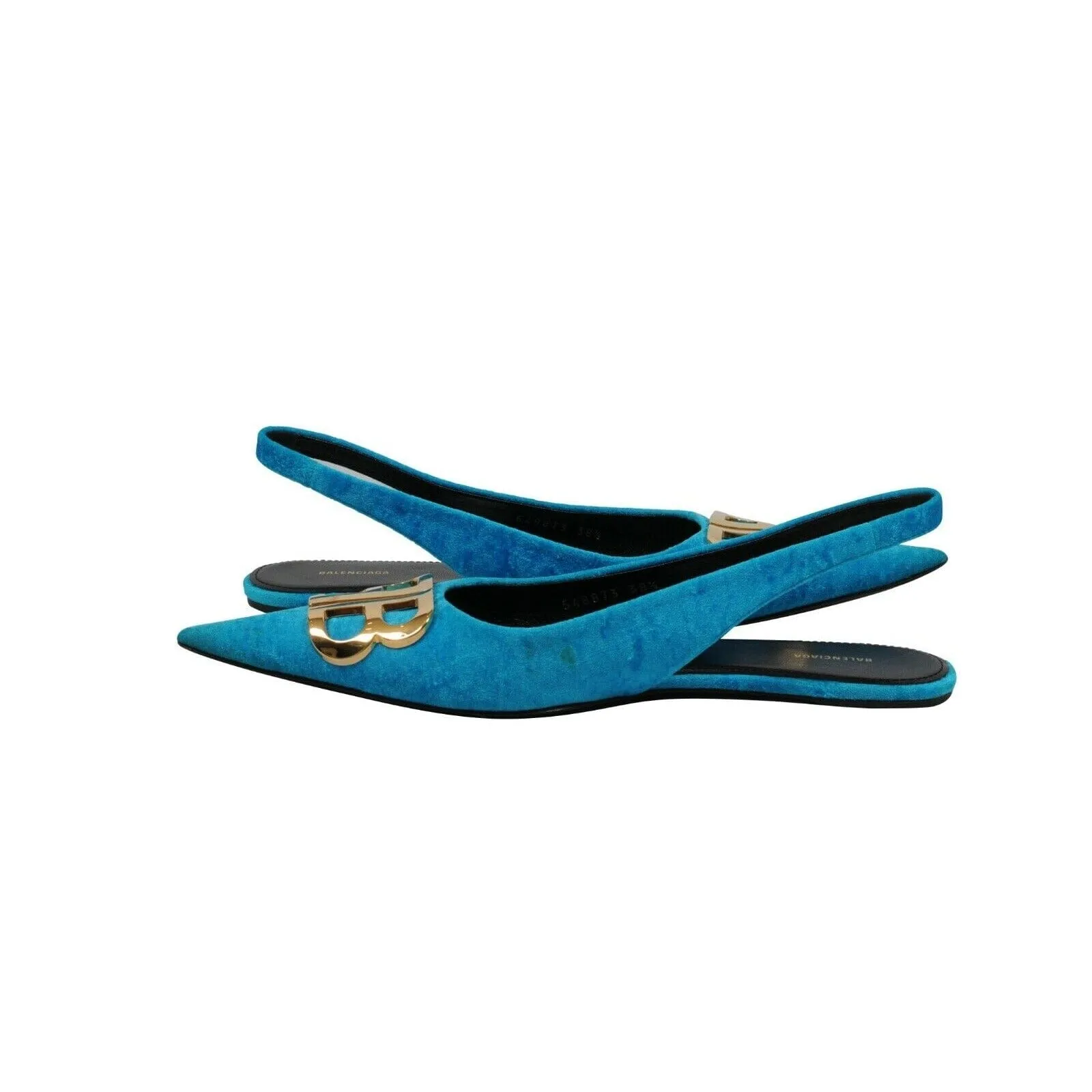 Blue Turquoise Velvet BB Knife Knit Slingback Flats