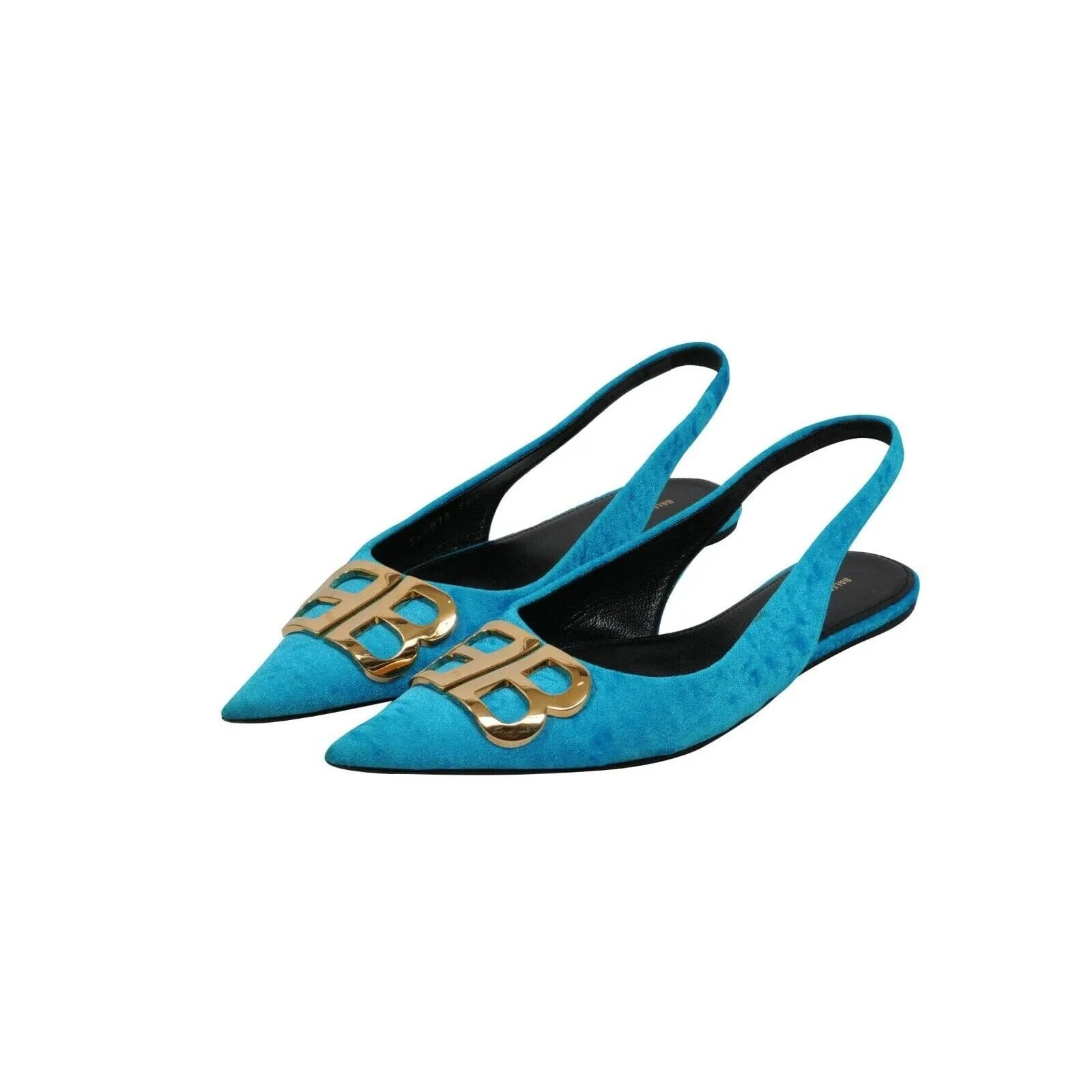 Blue Turquoise Velvet BB Knife Knit Slingback Flats