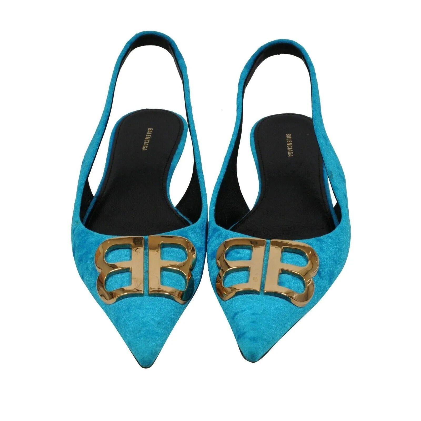 Blue Turquoise Velvet BB Knife Knit Slingback Flats