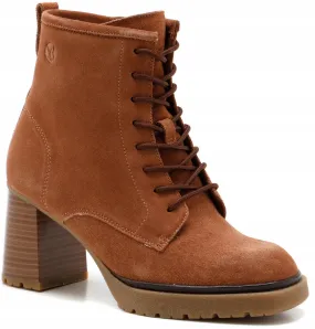 Caprice Cognac Suede Lace up ankle boots with Side Zip and Block heel. Only size 6.5 and 7.5