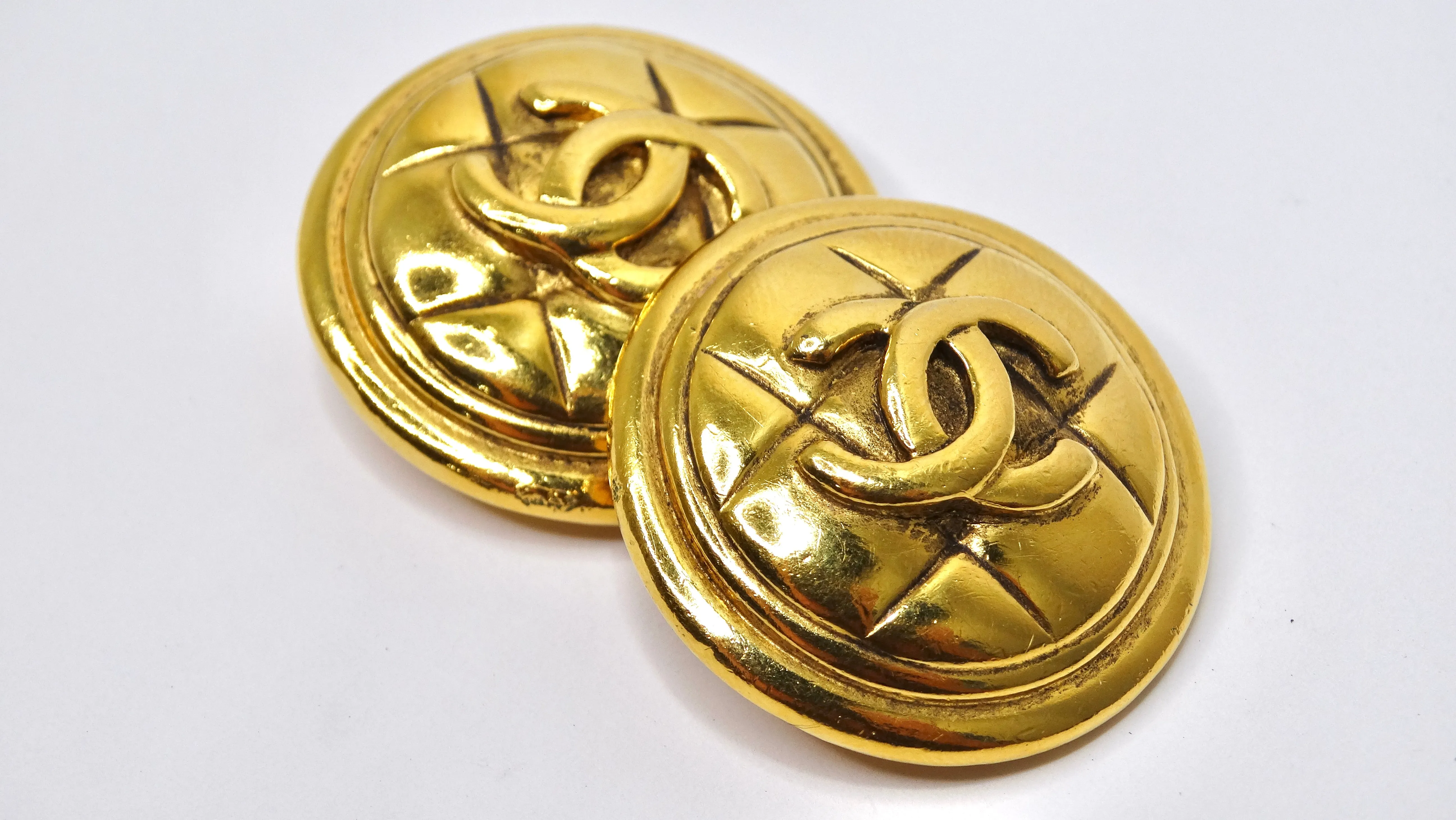 Chanel 1990's 'Quilted' Gold Earrings