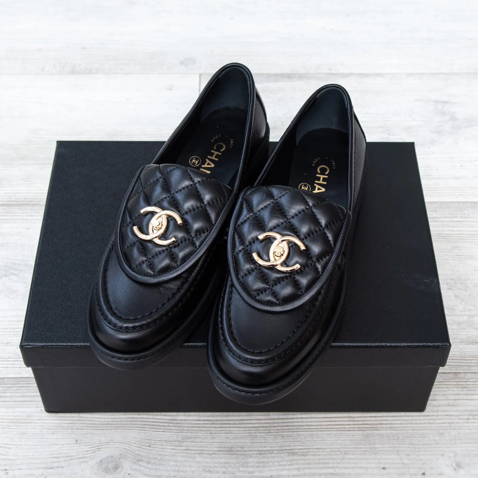 Chanel Black Leather Loafers