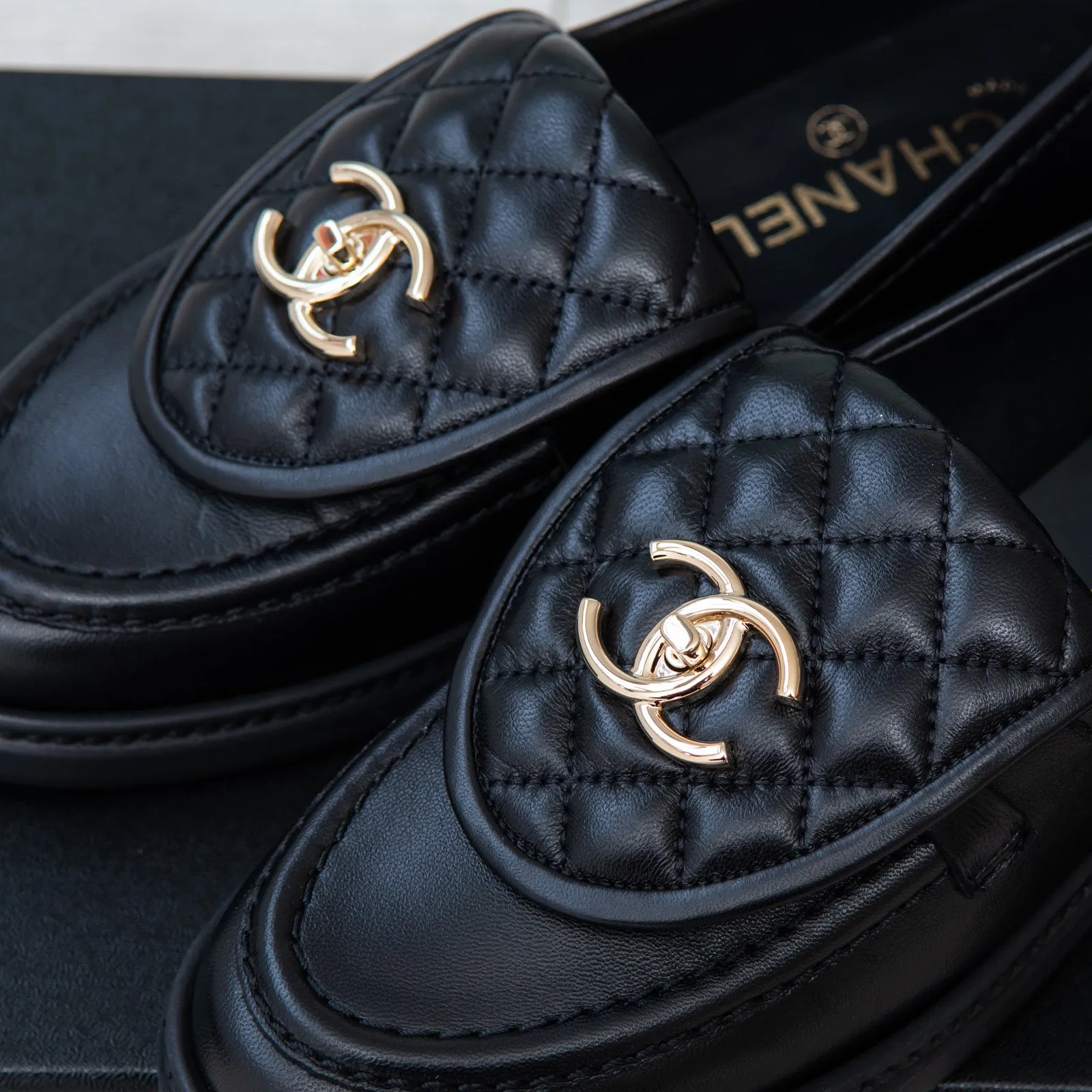 Chanel Black Leather Loafers