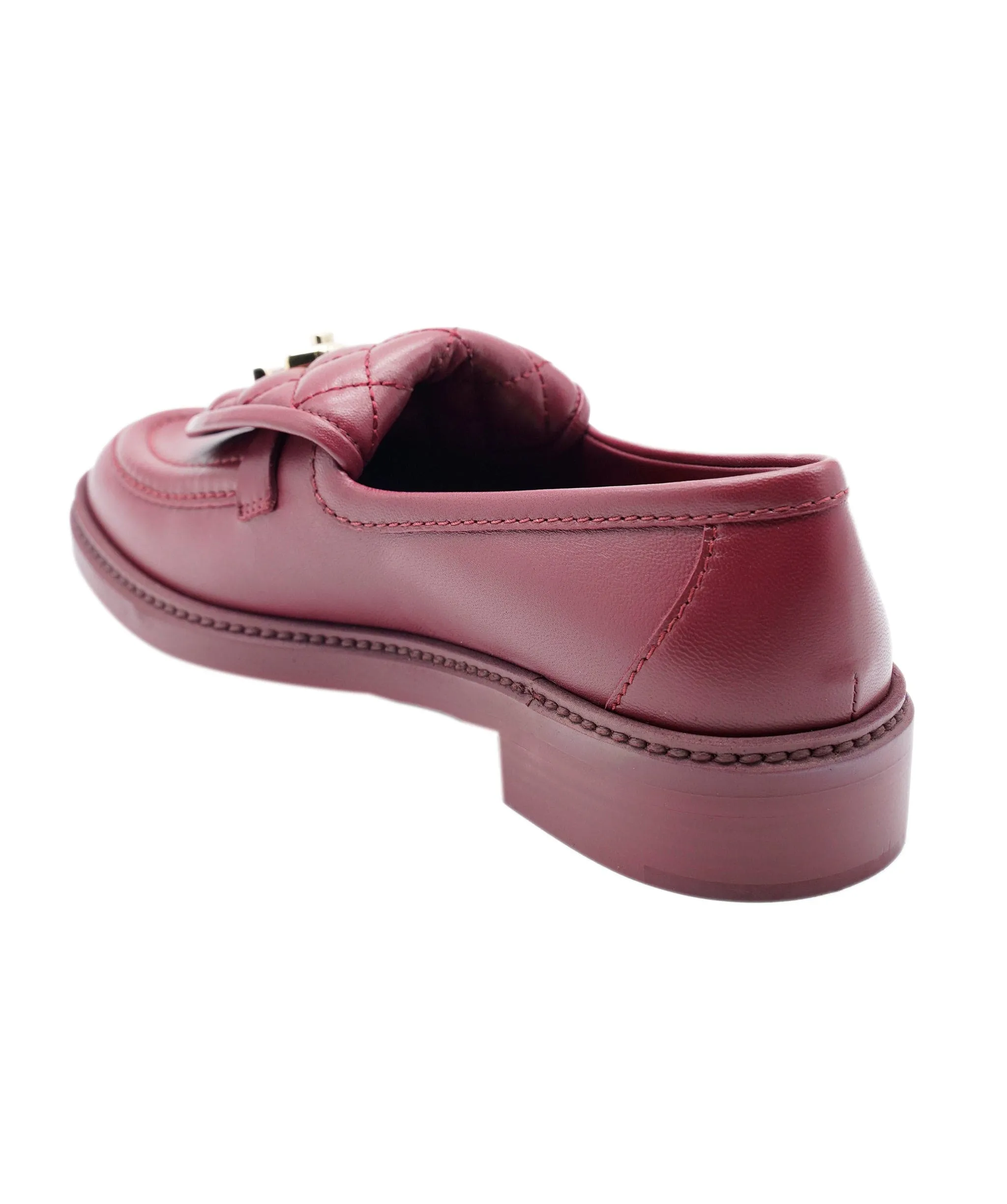 Chanel burgundy turnlock quilted loafers size 38 - AJC0273
