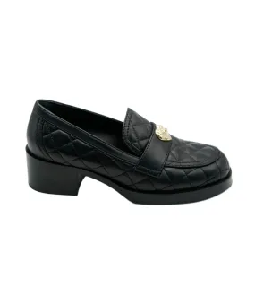 Chanel Loafers black quilted gold heart CC 38,5 AVC1150