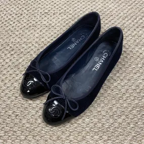 Chanel Navy Corduroy Ballet Flats