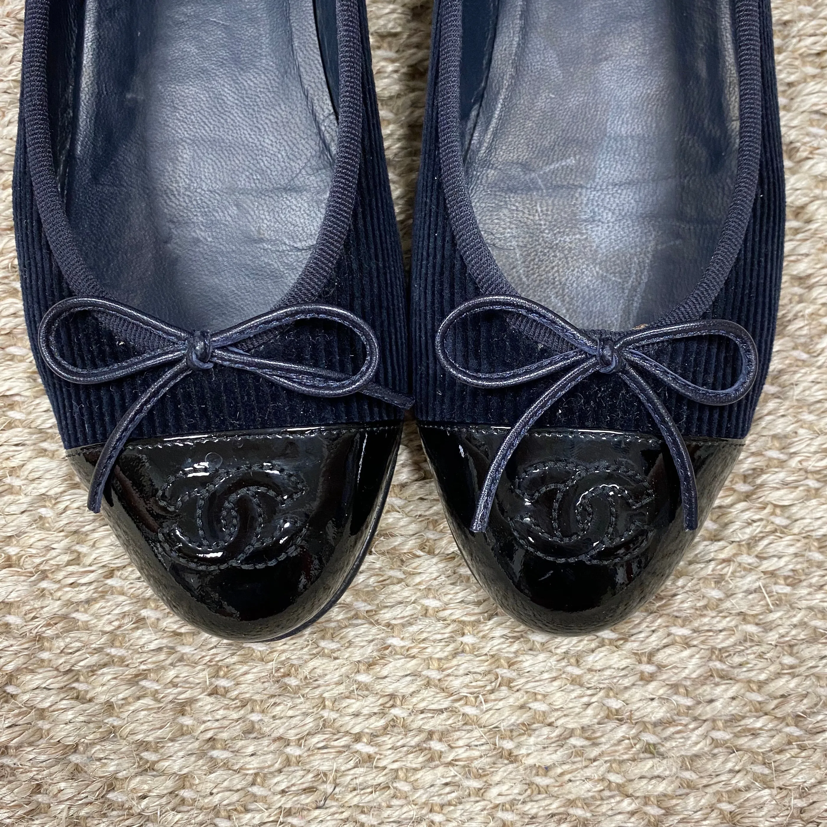 Chanel Navy Corduroy Ballet Flats