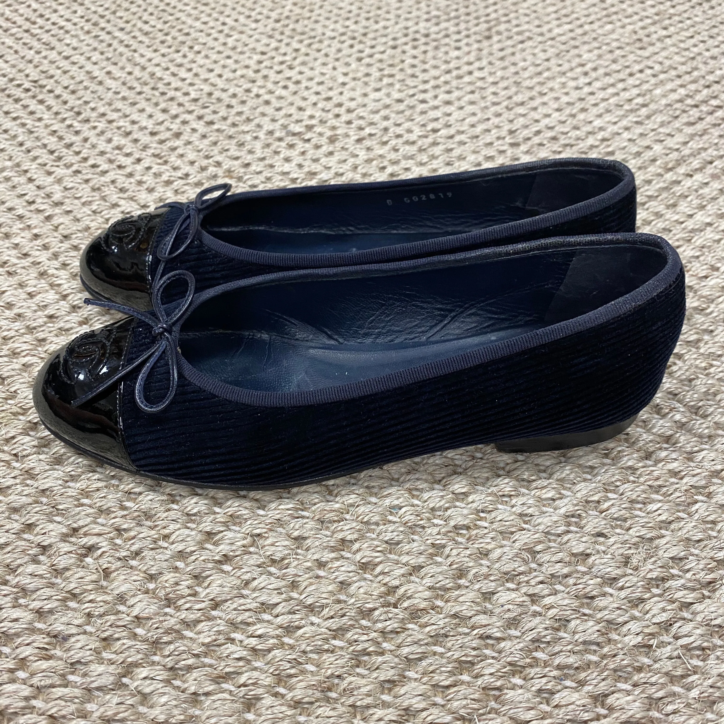 Chanel Navy Corduroy Ballet Flats