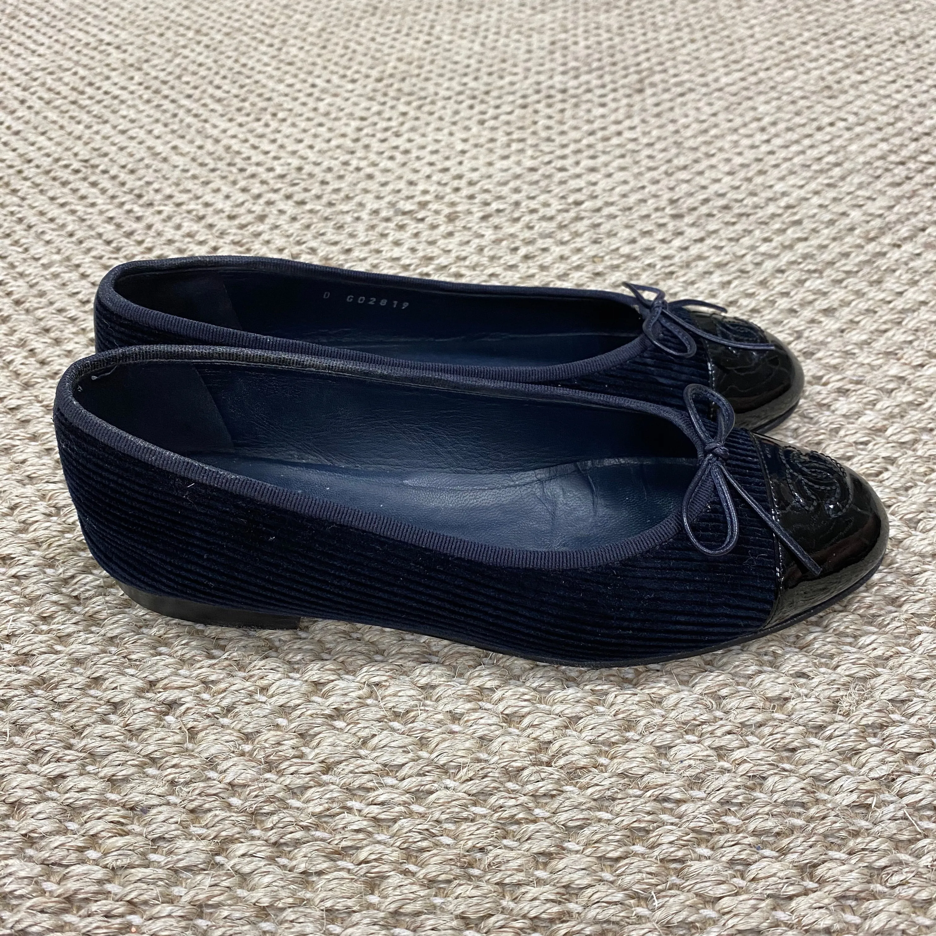 Chanel Navy Corduroy Ballet Flats